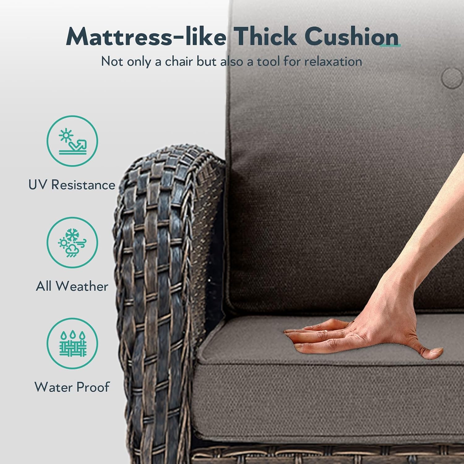 2 in 1 Porch Glider Swivel Chair - Wicker Patio Furniture Outdoor Swivel Rocker Chair with Thick Cushion, 300 Lb Weight Capacity Patio Swivel Glider Seating - Brown Wicker, Grey Cushion