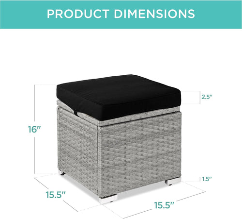 Best Choice Products Set of 2 Wicker Ottomans, Multipurpose Outdoor Furniture for Patio, Backyard, Additional Seating, Footrest, Side Table w/Storage, Removable Cushions - Gray/Black
