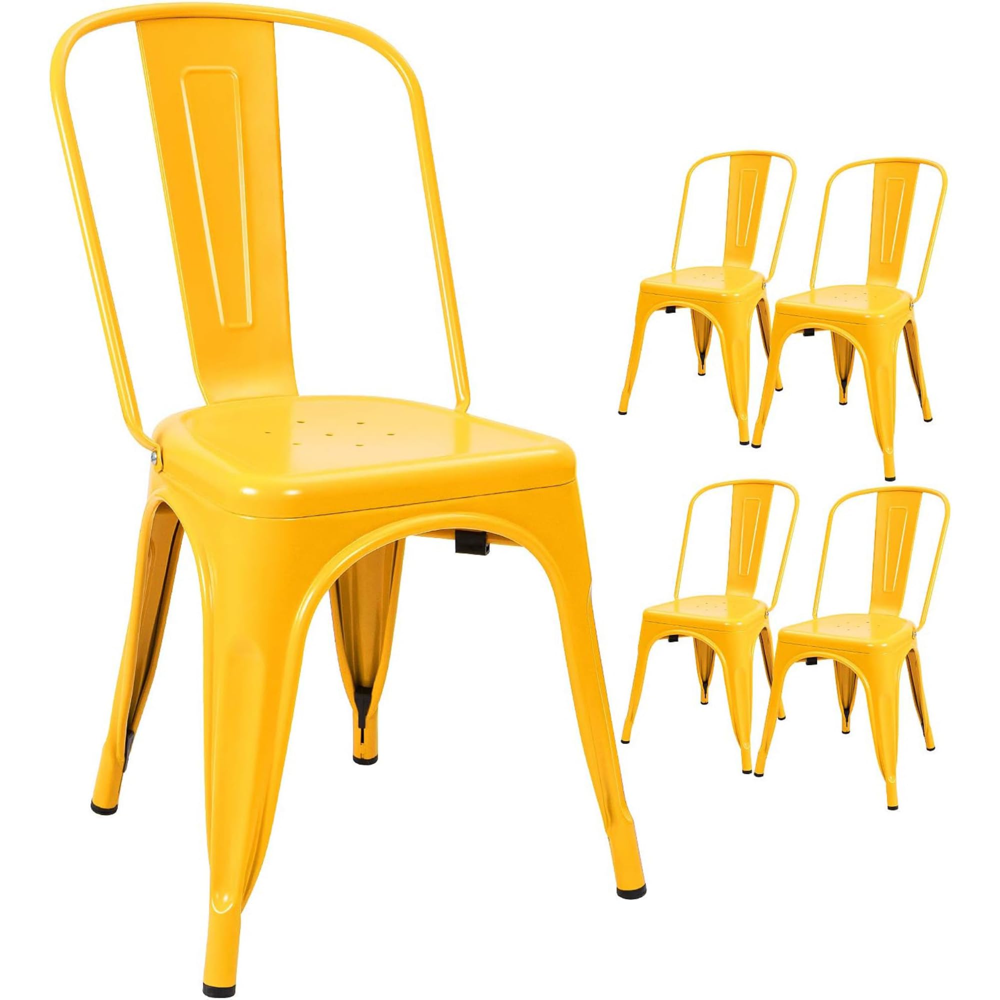 Devoko Metal Indoor-Outdoor Chairs Distressed Style Kitchen Dining Chairs Stackable Side Chairs with Back Set of 4 (Black Gold)