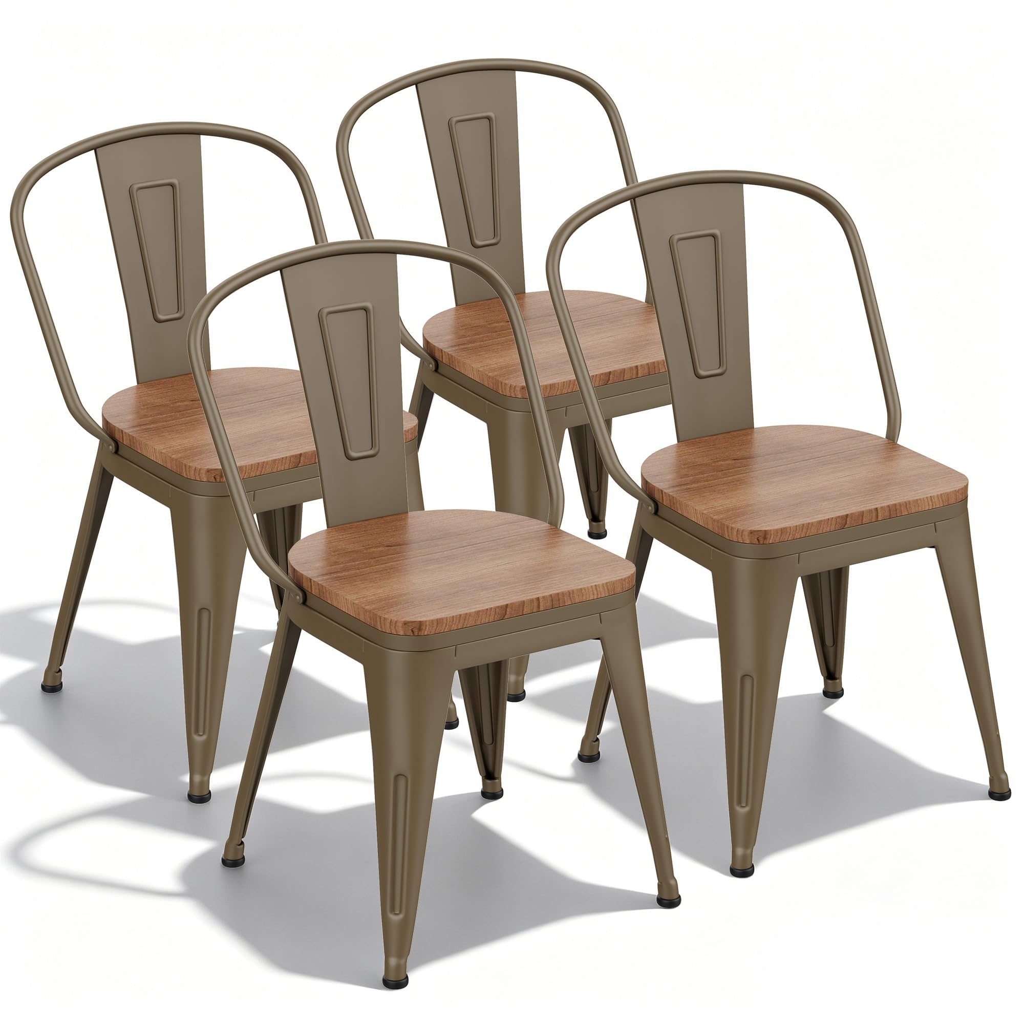 18 Inch Metal Dining Chairs,Arlunar Farmhouse Chairs Set of 4 Black Dining Room Chairs Stackable with Back and Wooden Seat bar stools