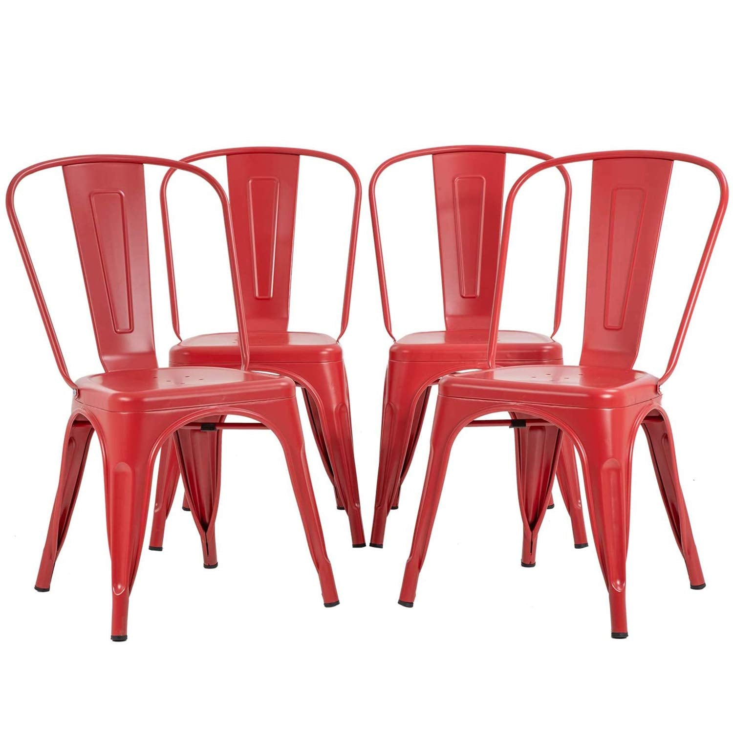 FDW | Metal Dining Chairs | Set of 4 | Black | Stackable Tolix Side Chairs with Backrest | Scratch-Resistant | Non-Slip Feet | Indoor/Outdoor Use | 330 lbs Capacity | for Kitchen & Restaurant