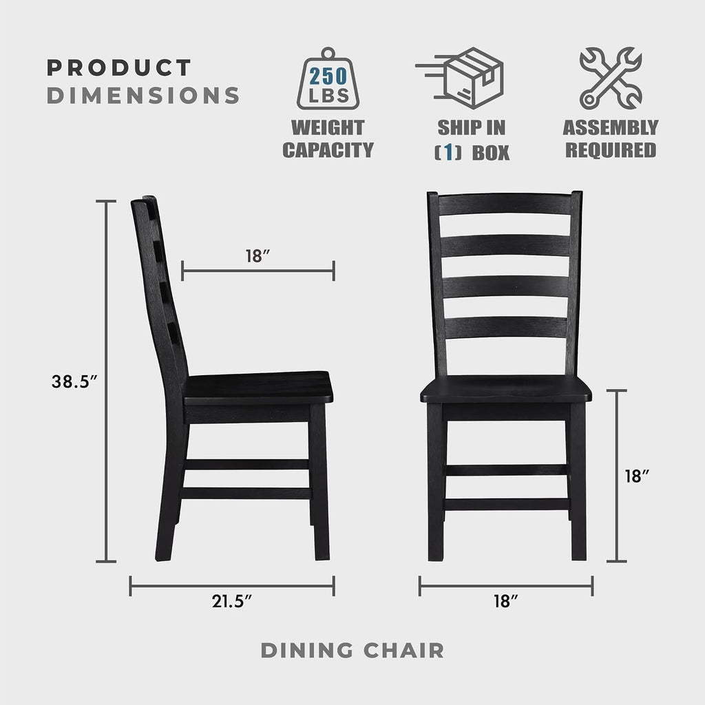 Lexicon Farmhouse Dining Chairs Set of 2, Kitchen Dining Chairs with Sturdy Solid Wood Frame, Legs, Footrest, High Ladder Back, Comfortable Classic Wooden Armless Side Seat, Easy Assembly, Black