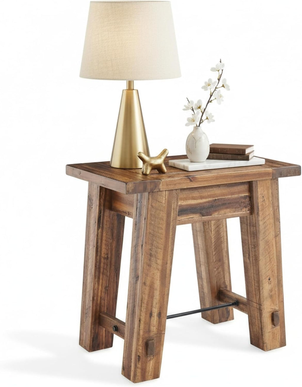 Alaterre Furniture Durango 27-Inch Solid Wood Side Table – Heavy-Duty Industrial End Table with 100 lb Capacity for Living Room, Bedroom, or Home Office (Natural Grain Lacquer Finish)