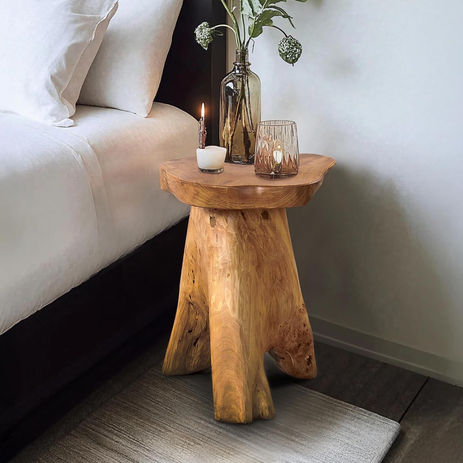 Rustic Live Edge Cedar Root Stump End Table Solid Wood Plant Stand for Home Garden