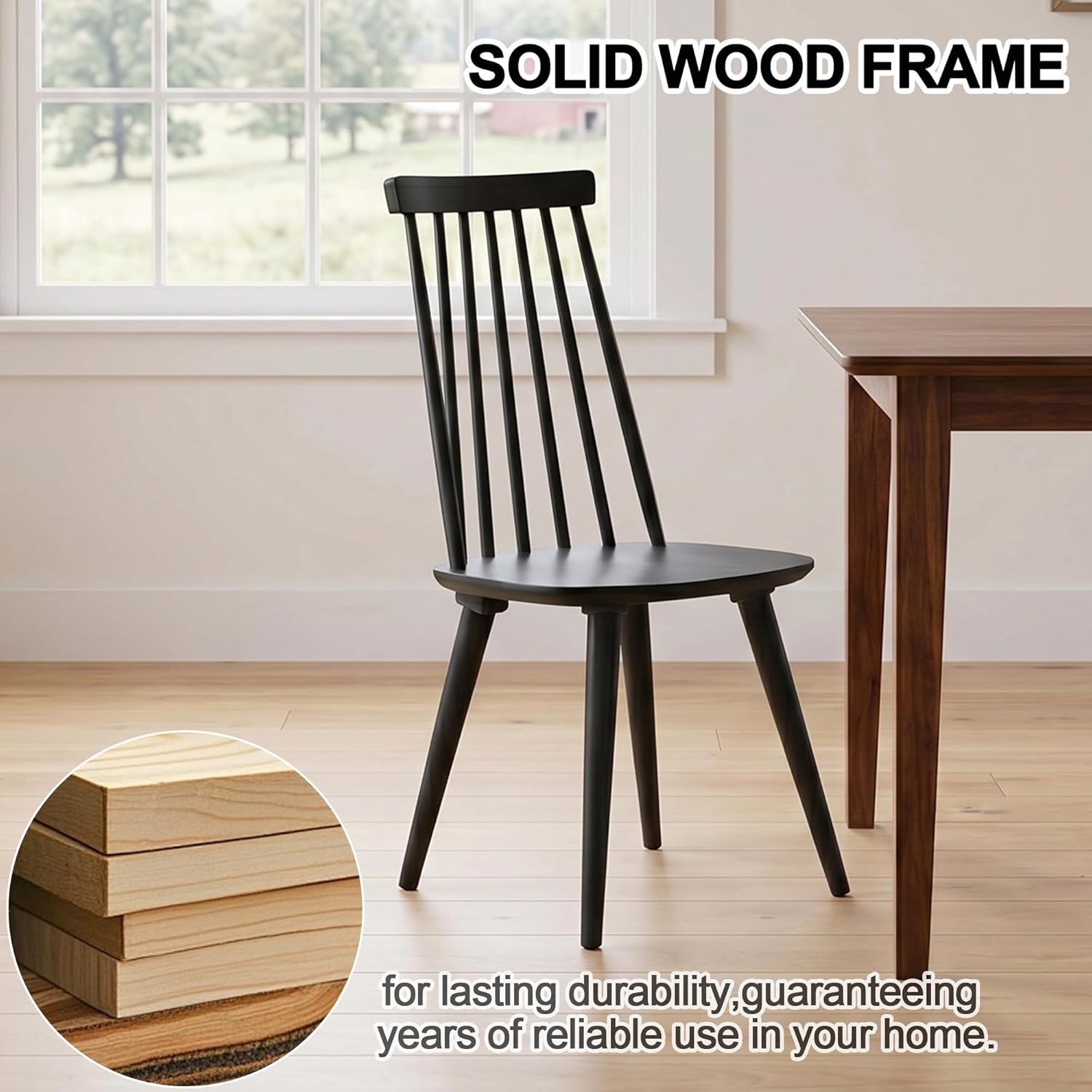 DUHOME Dining Chairs Set of 4 Wood Dining Room Chair Black Spindle Side Kitchen Room Country Farmhouse Chairs Black