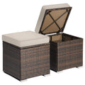 RELAX4LIFE Wicker Outdoor Storage Ottoman, 2-Piece Rattan Footstool w/Removable Cushion, Multipurpose Footrest Stool Side Table Additional Seating, Set of 2 Outdoor Ottomans for Patio Deck (Beige)