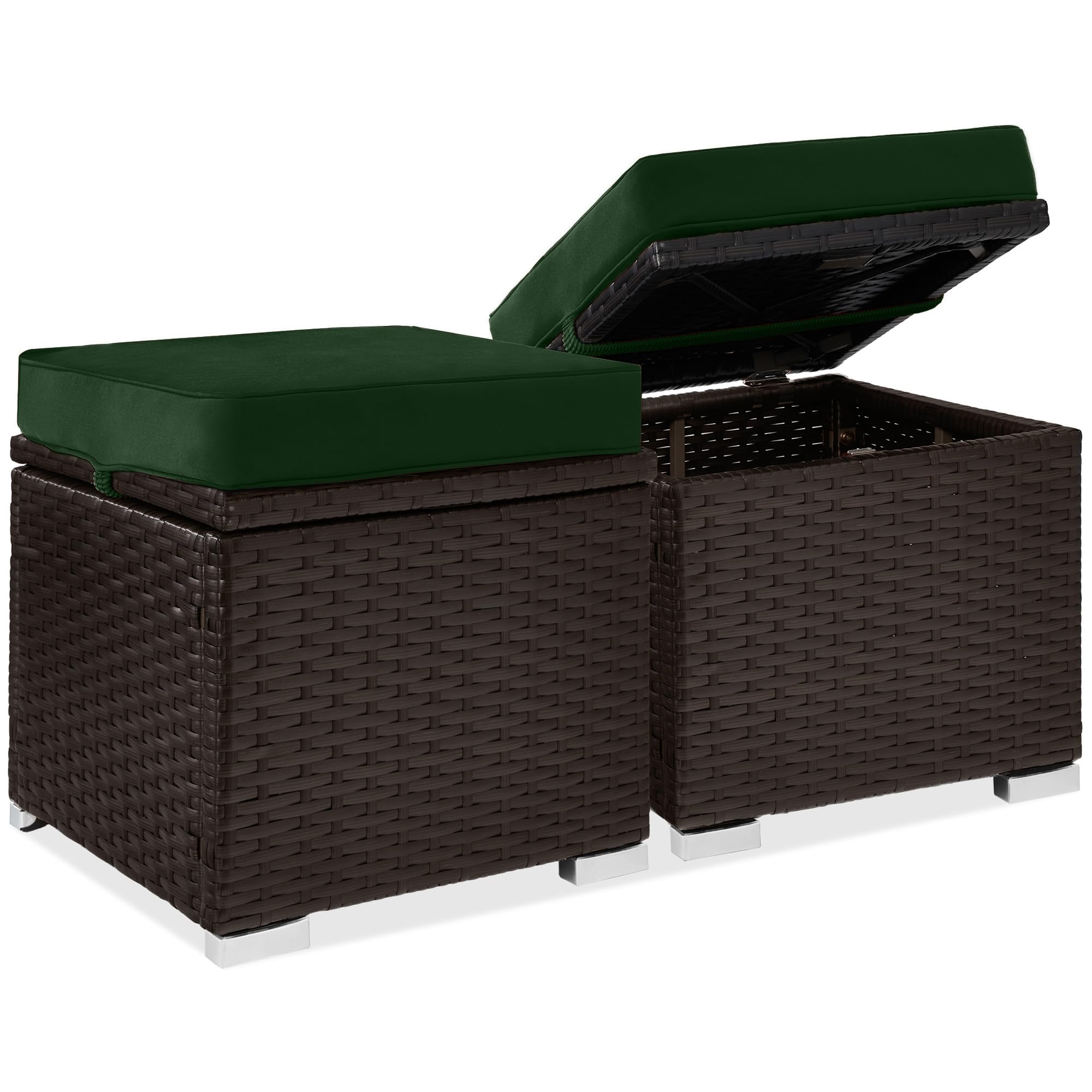 Best Choice Products Set of 2 Wicker Ottomans, Multipurpose Outdoor Furniture for Patio, Backyard, Additional Seating, Footrest, Side Table w/Storage, Removable Cushions - Gray/Black