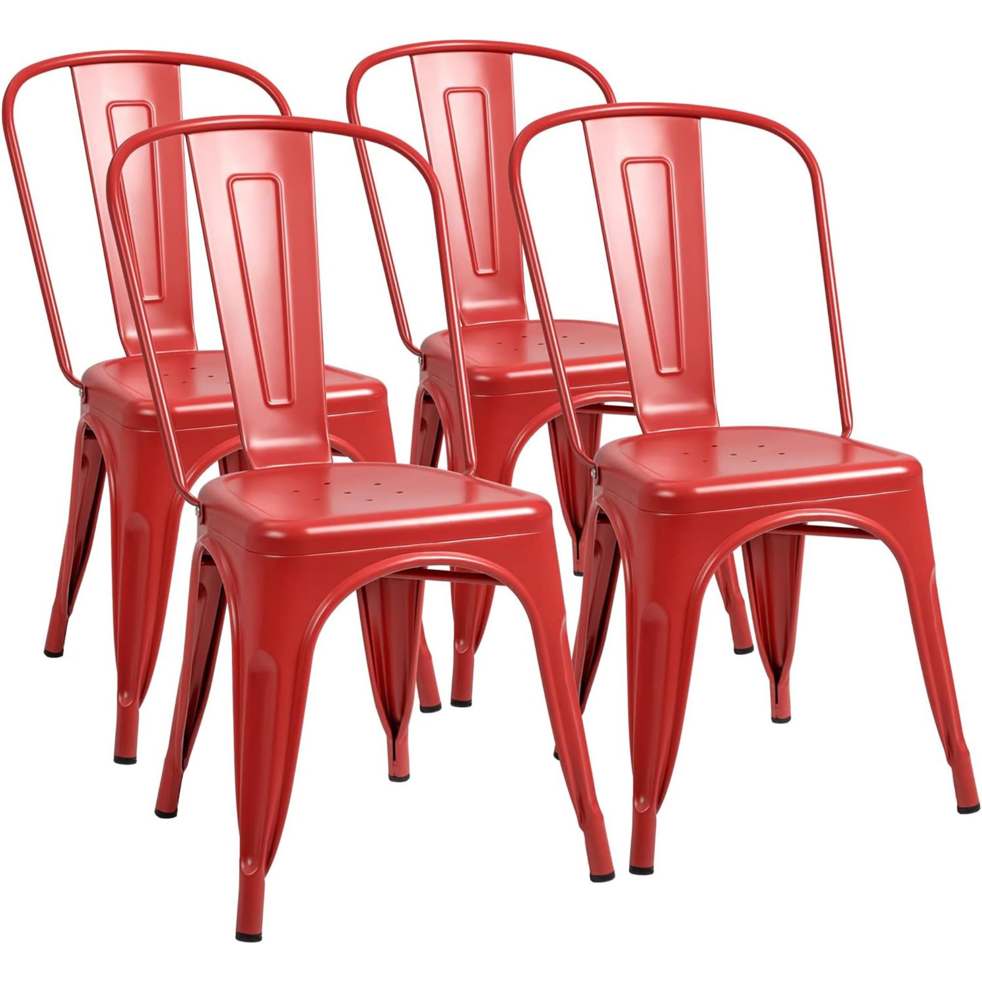 Furmax Metal Dining Chair Indoor Outdoor Use Stackable Classic Trattoria Chair Chic Dining Bistro Cafe Side Metal Chairs Set of 4 (Gun)
