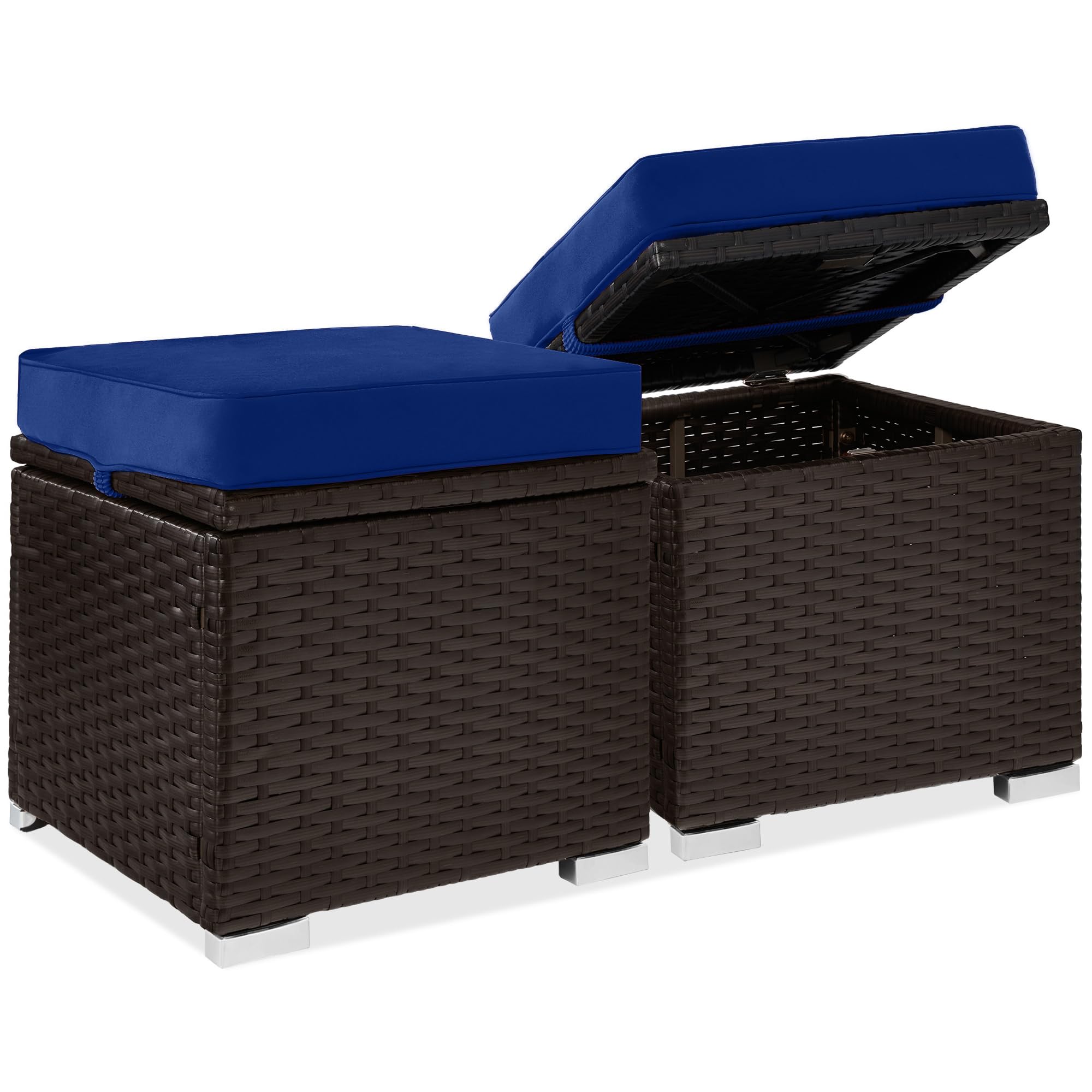 Best Choice Products Set of 2 Wicker Ottomans, Multipurpose Outdoor Furniture for Patio, Backyard, Additional Seating, Footrest, Side Table w/Storage, Removable Cushions - Gray/Black