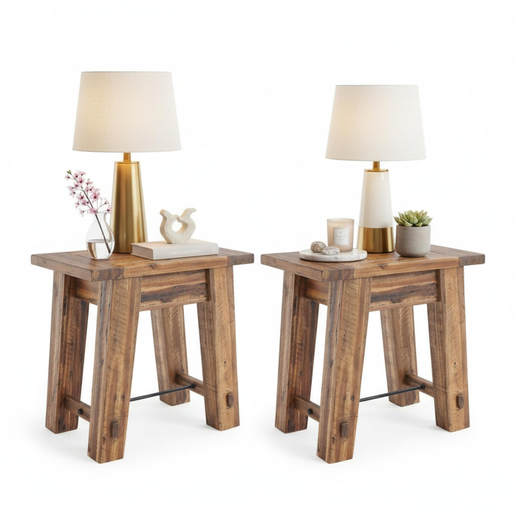 Alaterre Furniture Durango 27-Inch Solid Wood Side Table – Heavy-Duty Industrial End Table with 100 lb Capacity for Living Room, Bedroom, or Home Office (Natural Grain Lacquer Finish)