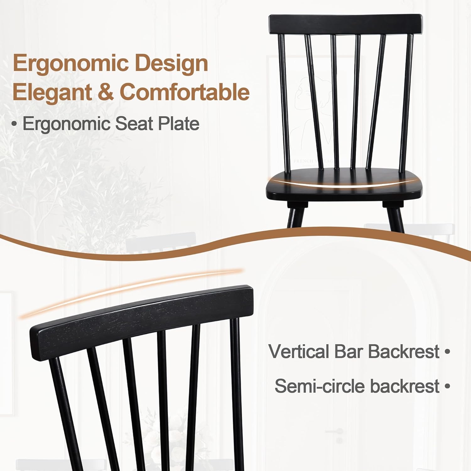 DUHOME Windsor Dining Chairs Set of 4,Farmhouse Style Spindle Back Wooden Kitchen Chairs for Home Kitchen, Dining Room,Living Room,Bistro