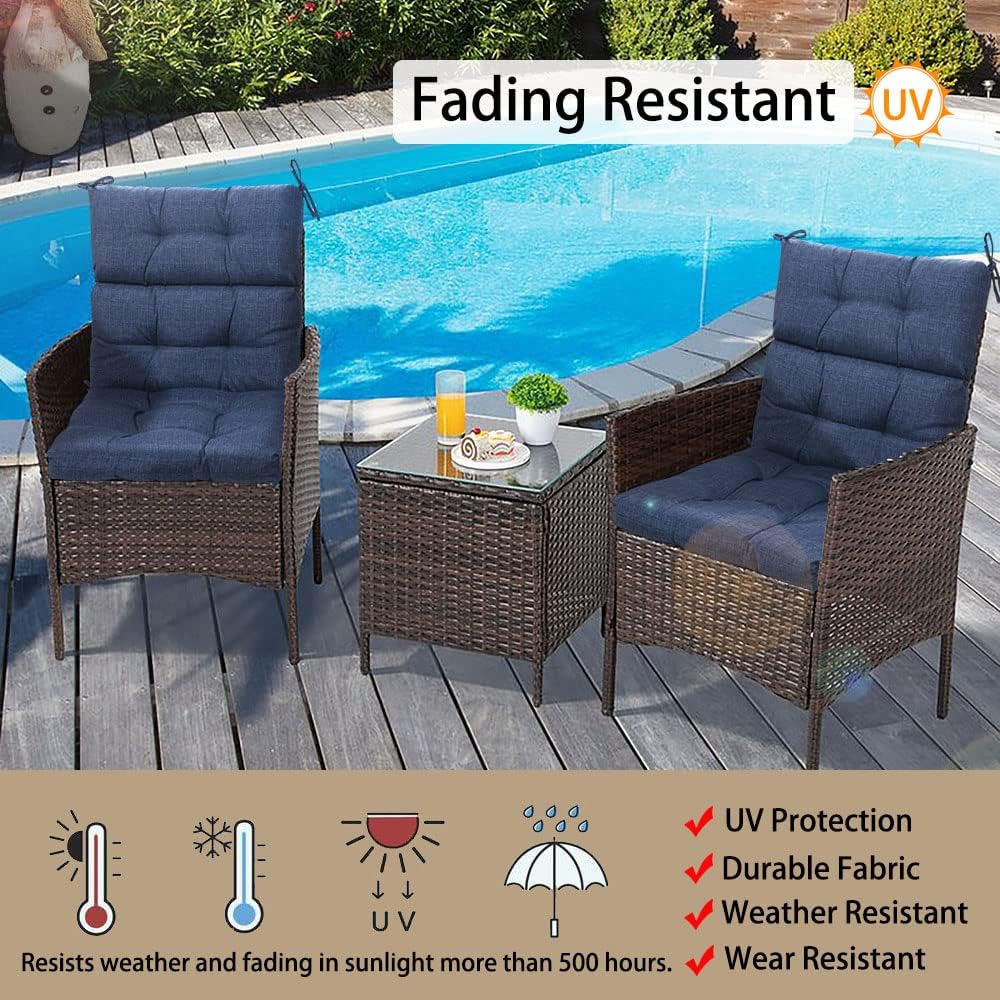 MAGPIE FABRICS Indoor/Outdoor Tufted High Back Chair Cushion Set of 2, Waterproof Deep Seating Rocking Chair Outdoor Chaise Lounge Sun Lounger Chair Cushions(Blue Navy)