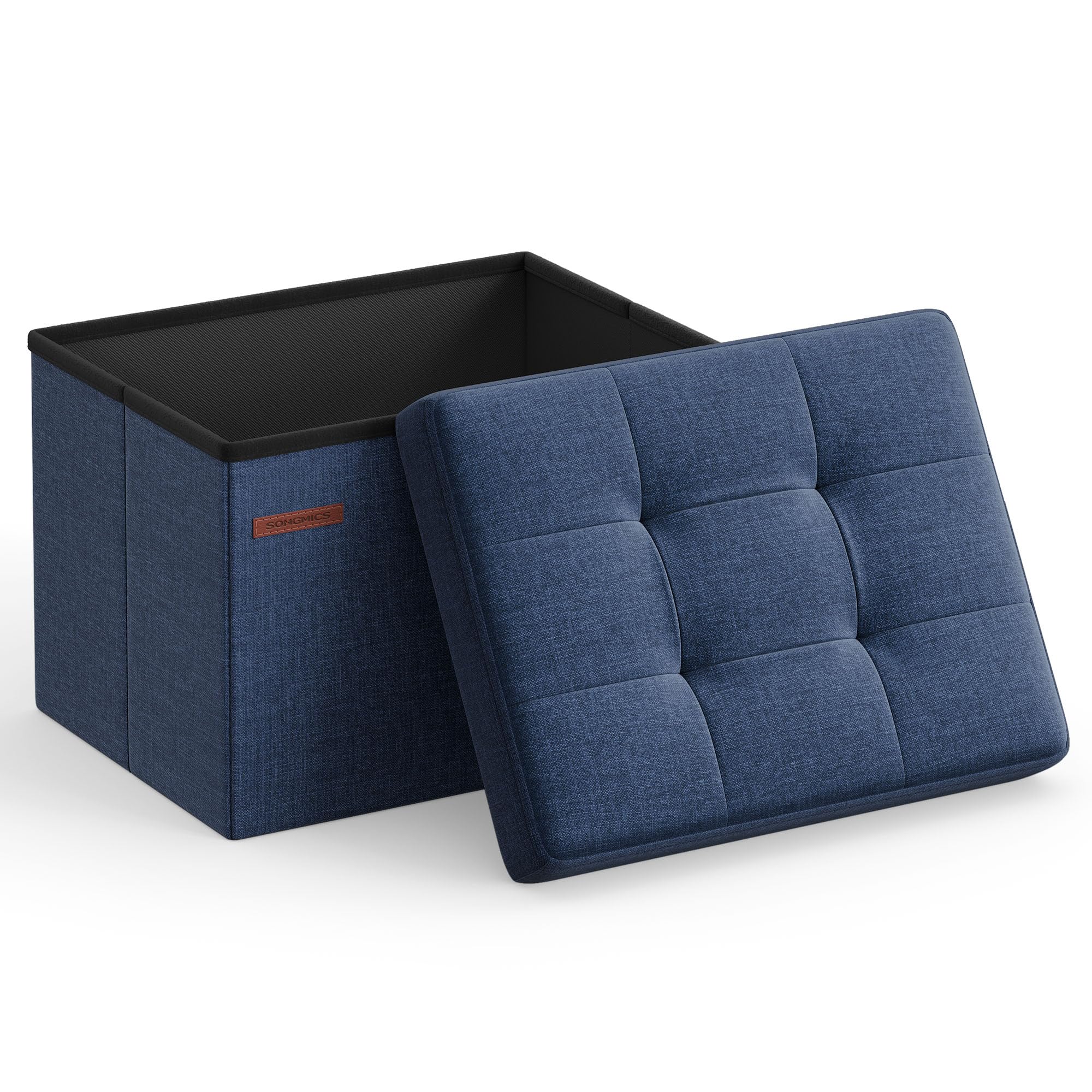 SONGMICS MAZIE Collection - Small Folding Storage Ottoman, Foot Rest Stool, 12.2 x 16.1 x 12.2 Inches, 286 lb Load Capacity, for Living Room, Bedroom, Home Office, Dorm, Ink Black ULSF102B01