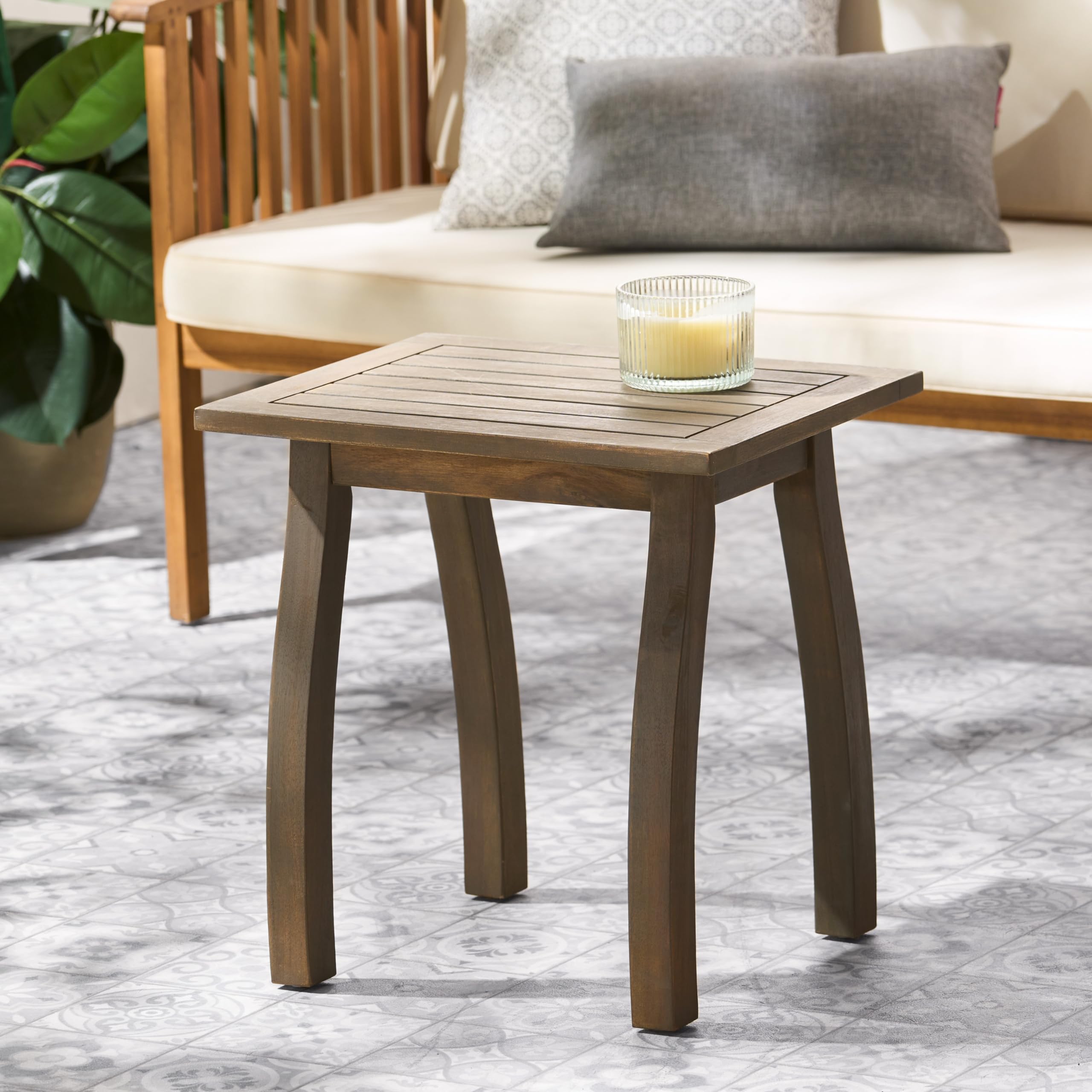 Rustic Acacia Wood Accent Side Table - Weather-Resistant Rectangular End Table for Patio, Garden, Lawn & Living Room, Sturdy 200lbs Capacity, Easy Assembly & Low Maintenance (Teak)