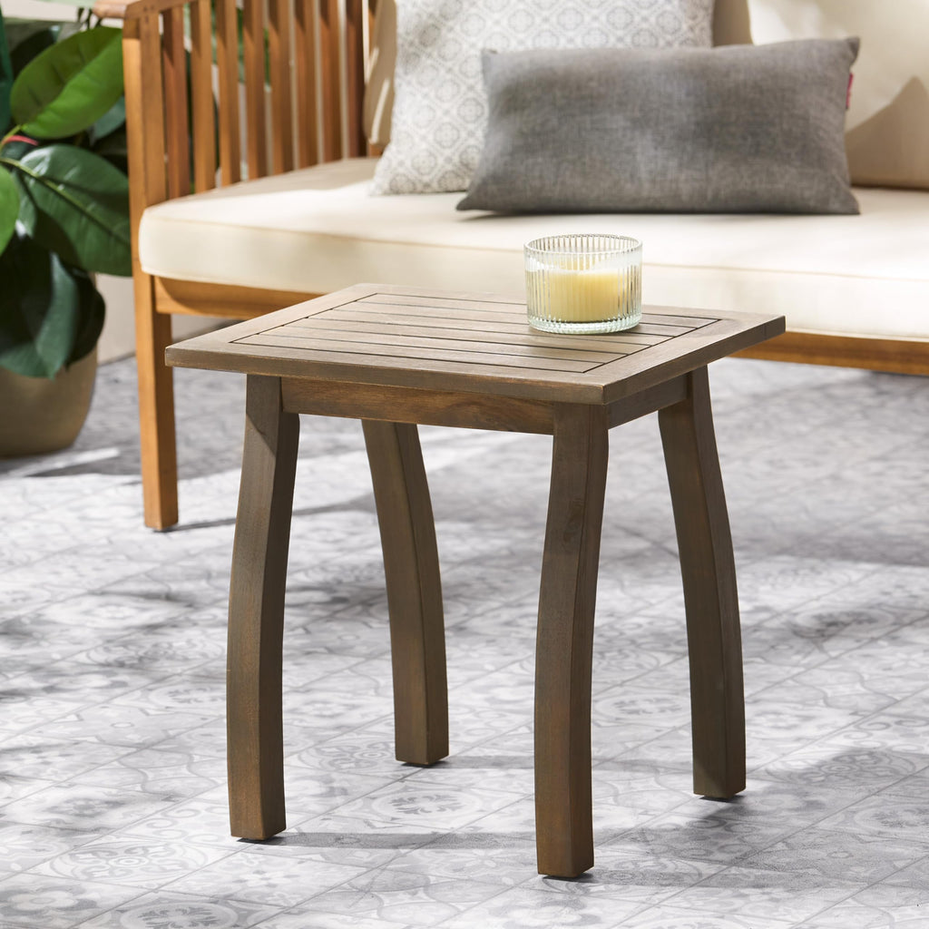 Outdoor Patio Side Table, Wood Accent End Table in Natural Stained, Weather-Resistant Rectangular for Living Room Indoor Garden Lawn Porch, Easy to Assemble, Natural