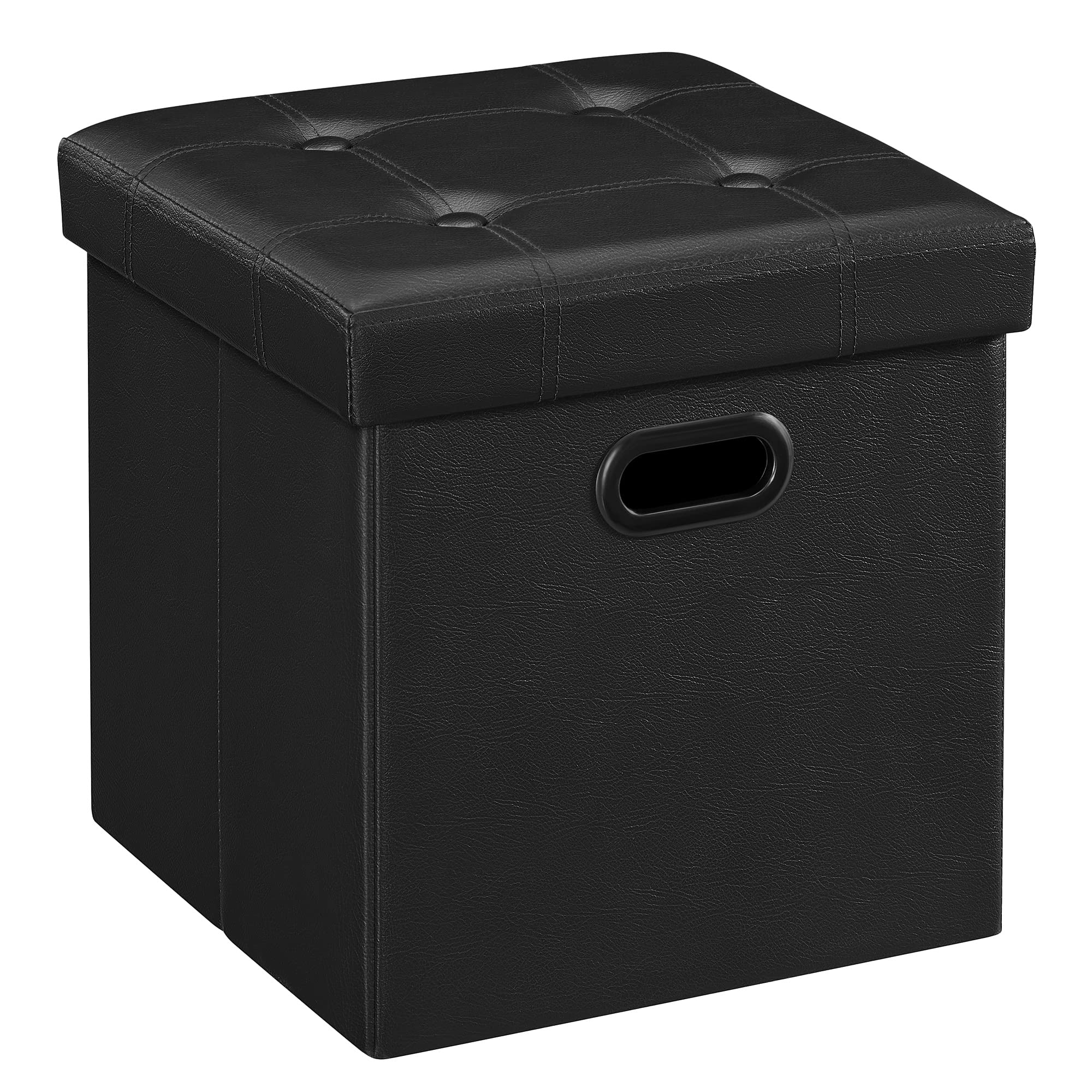 SONGMICS Mazie Collection - 15 Inches Ottoman with Storage, Footstool, Storage Ottoman with Metal Handles, Load 660 lb, for Dorm, Living Room, Bedroom, Synthetic Leather, Coffee Brown ULSF030K01