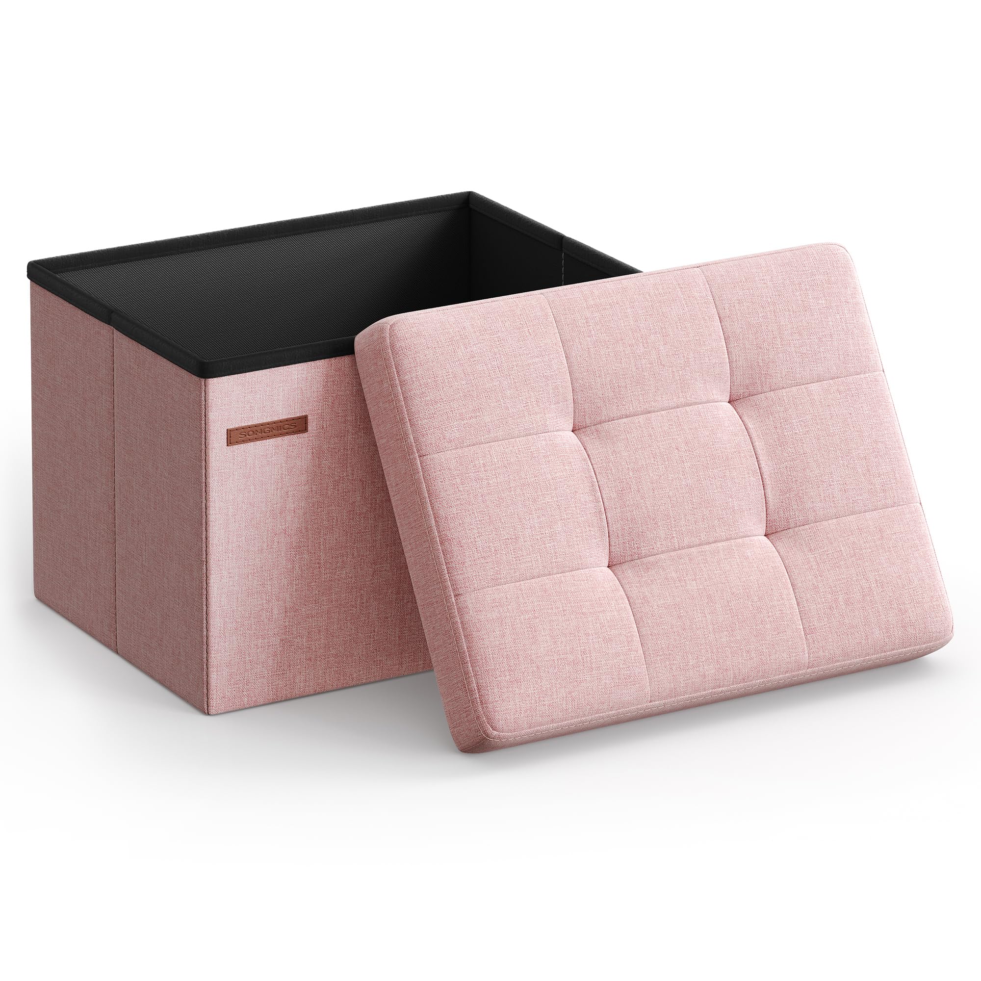 SONGMICS MAZIE Collection - Small Folding Storage Ottoman, Foot Rest Stool, 12.2 x 16.1 x 12.2 Inches, 286 lb Load Capacity, for Living Room, Bedroom, Home Office, Dorm, Ink Black ULSF102B01
