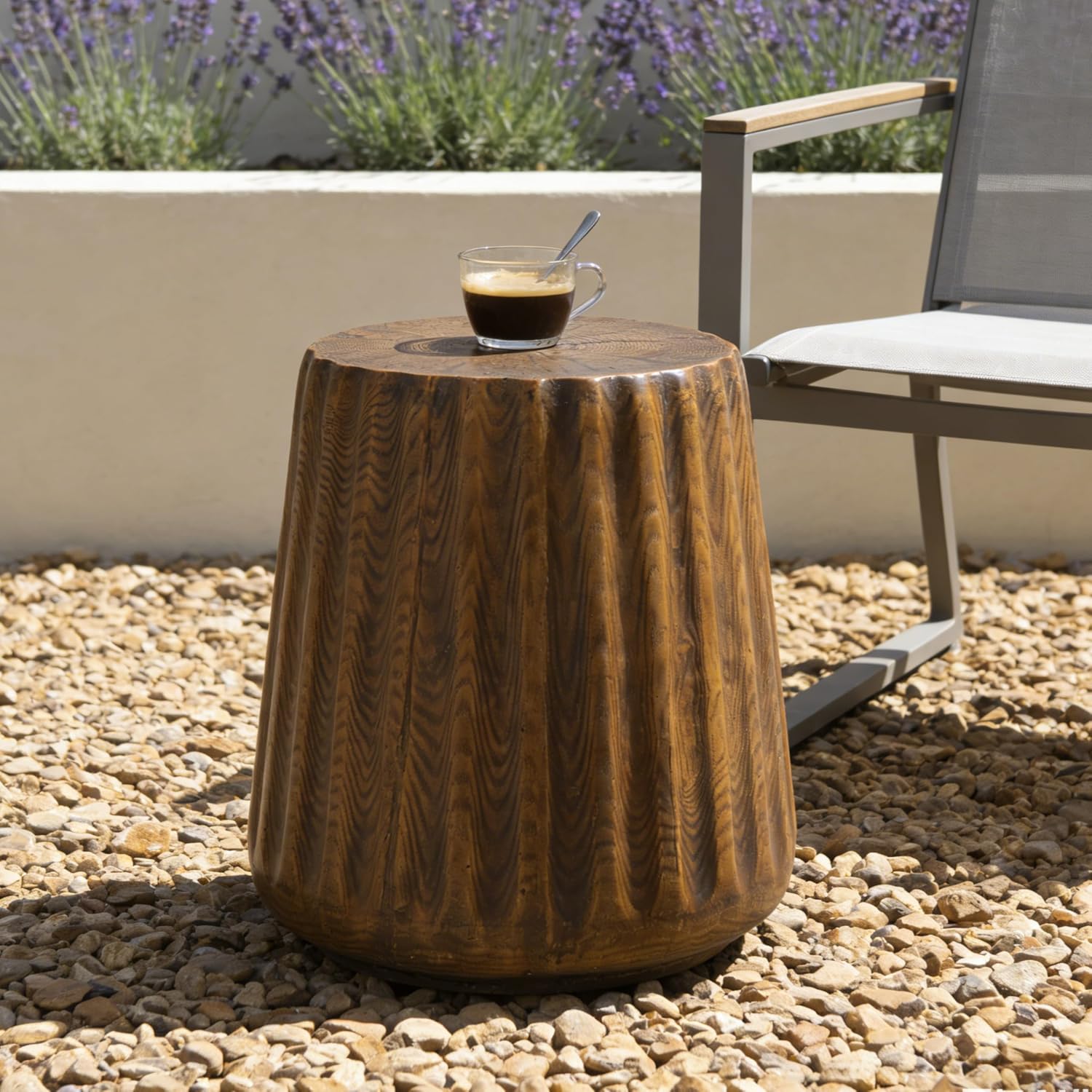 Merax MGO Tree Stump Side Table, Rustic Wood Grain End Table for Outdoor & Indoor, Durable Patio & Living Room Accent Table, Brown Wood Grain Finish