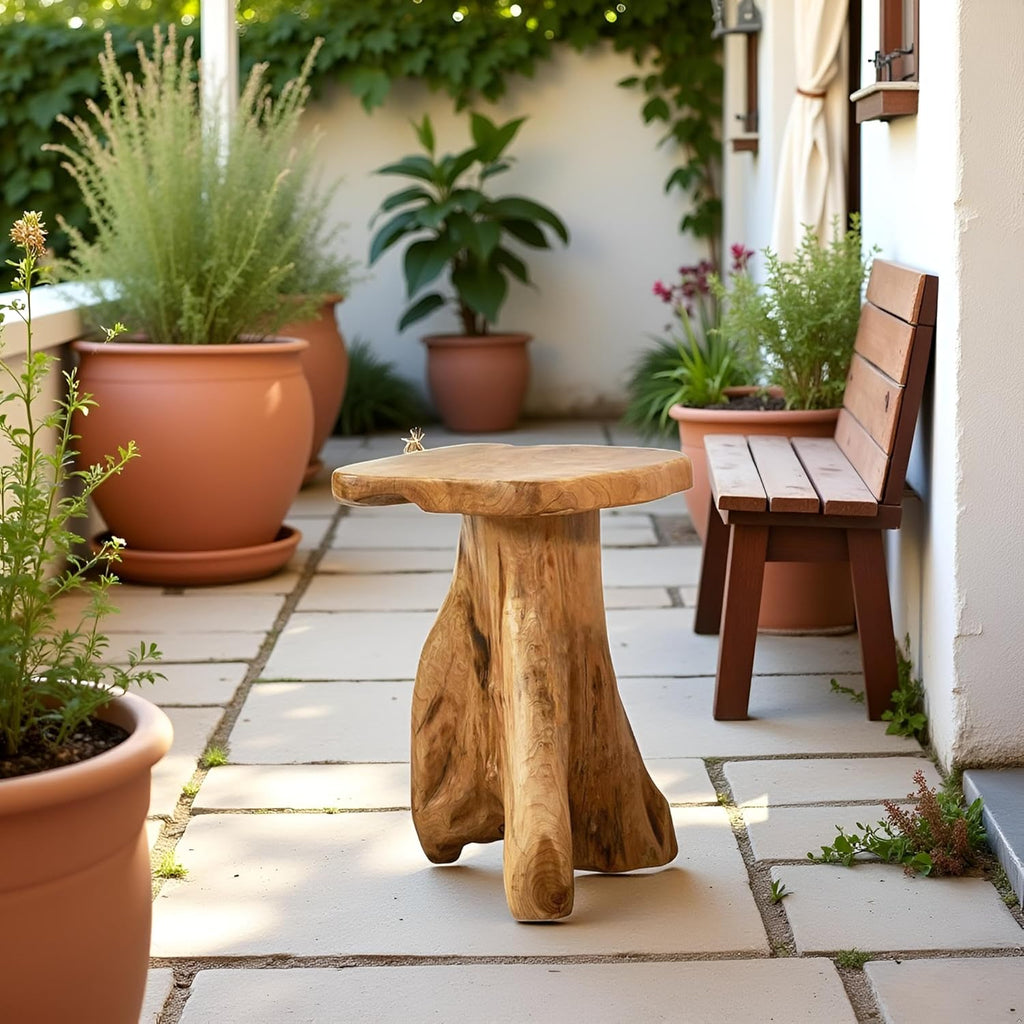 Rustic Live Edge Cedar Root Stump End Table Solid Wood Plant Stand for Home Garden