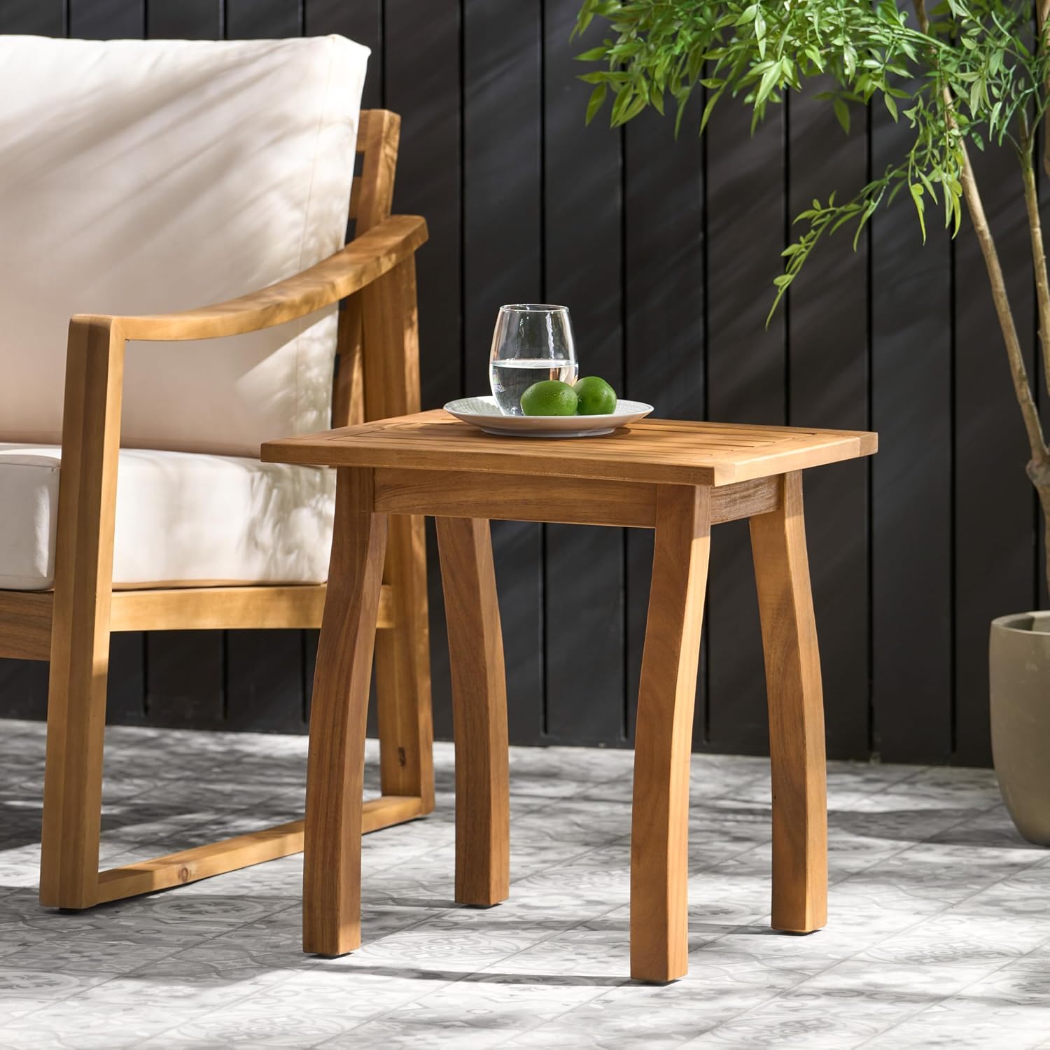Rustic Acacia Wood Accent Side Table - Weather-Resistant Rectangular End Table for Patio, Garden, Lawn & Living Room, Sturdy 200lbs Capacity, Easy Assembly & Low Maintenance (Teak)