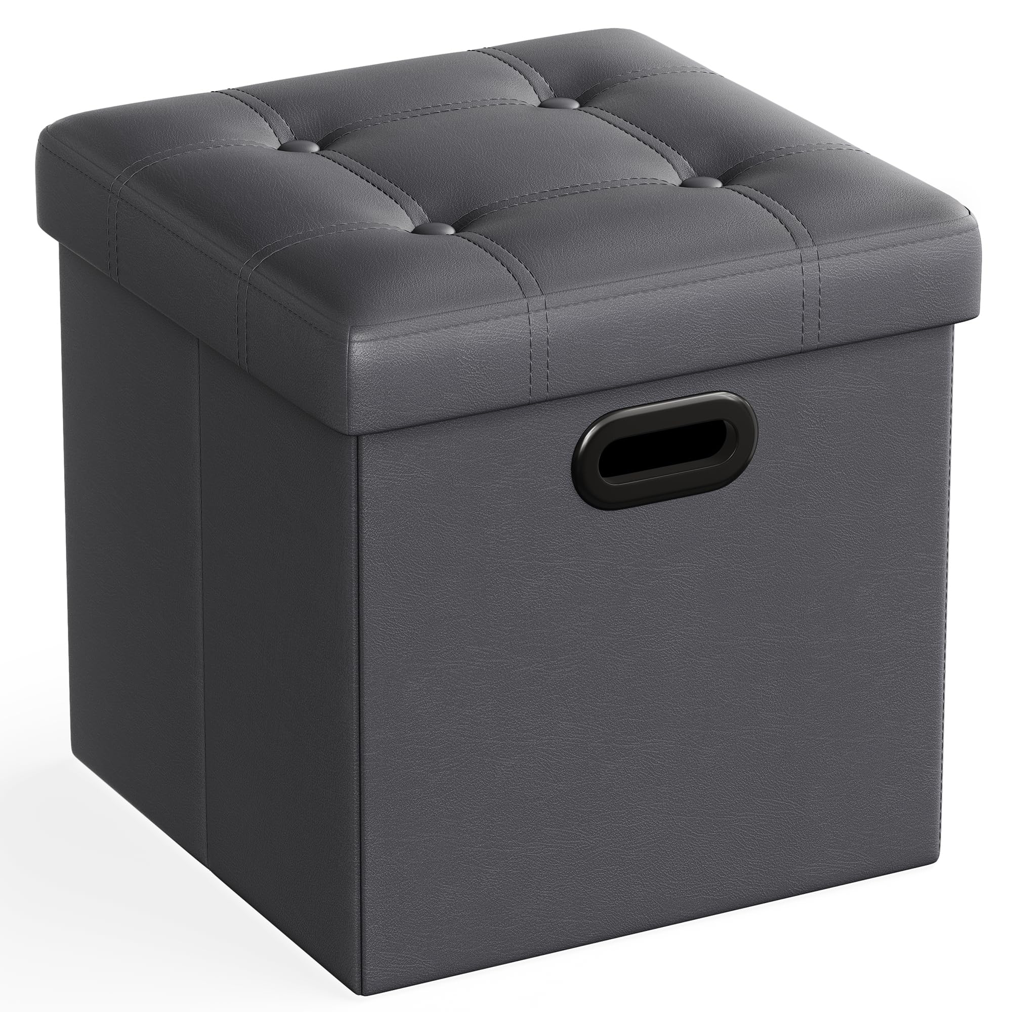 SONGMICS Mazie Collection - 15 Inches Ottoman with Storage, Footstool, Storage Ottoman with Metal Handles, Load 660 lb, for Dorm, Living Room, Bedroom, Synthetic Leather, Coffee Brown ULSF030K01