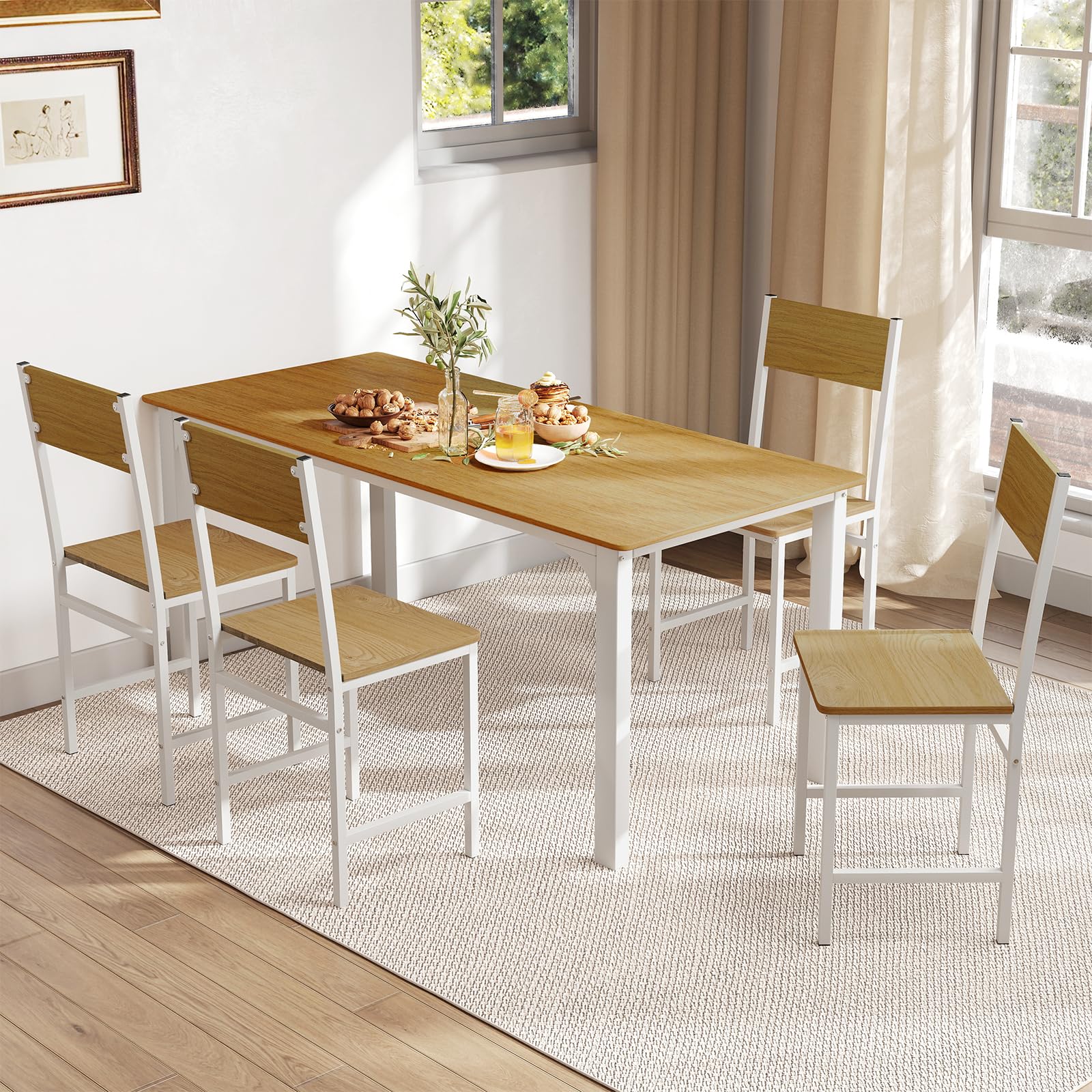 Giantex Metal Dining Chairs Set of 4, Kitchen Chairs with Metal Legs, Slanted Back, Rustic Wood Grain, Armless Dining Room Chairs for Home, Restaurant, Living Room, Oak Grey
