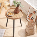 LITA Log Desktop Round Side End Table, Indoor Outdoor Wooden Tray Nightstand Table with Metal Stand for Living Room Bedroom Office Small Spaces (M)