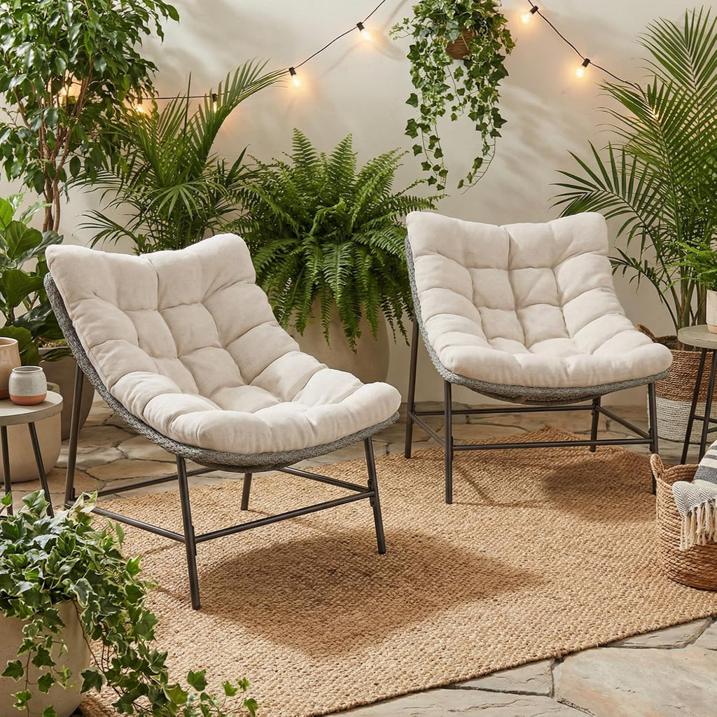 Sophia & William Outdoor Papasan Chairs with Cushion and Frame, Comfy Patio Chairs, Oversized Padded Lounge Chairs Set of 2, 350Ibs Capacity, Indoor & Outdoor Use