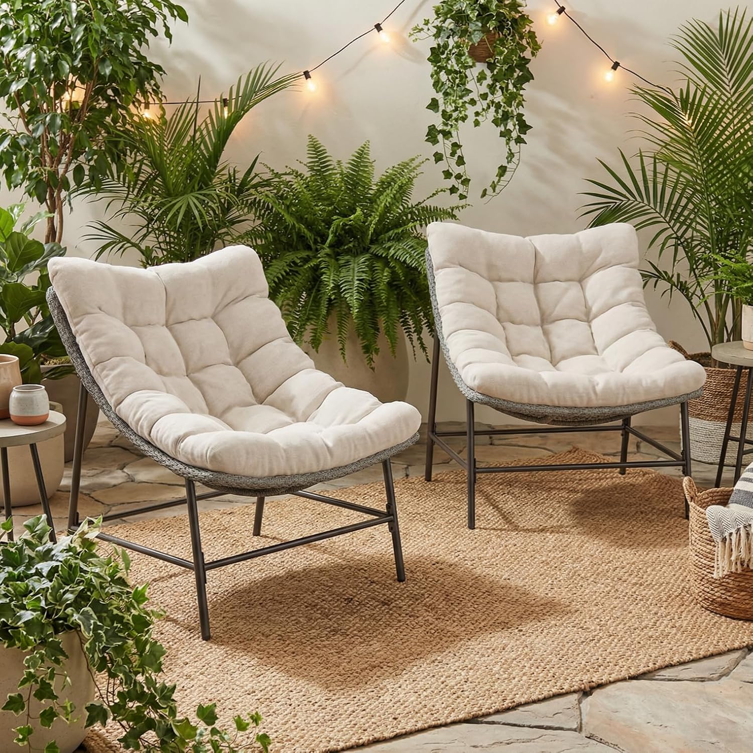 Sophia & William Outdoor Papasan Chairs with Cushion and Frame, Comfy Patio Chairs, Oversized Padded Lounge Chairs Set of 2, 350Ibs Capacity, Indoor & Outdoor Use