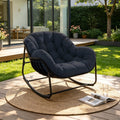 Papasan Rocking Chair Indoor & Outdoor, All Weather Wicker Papasan Patio Chair with Cushion & Pillow, Oversized Papasan Rocker Egg Chair for Bedroom, Garden, Patio - Red.