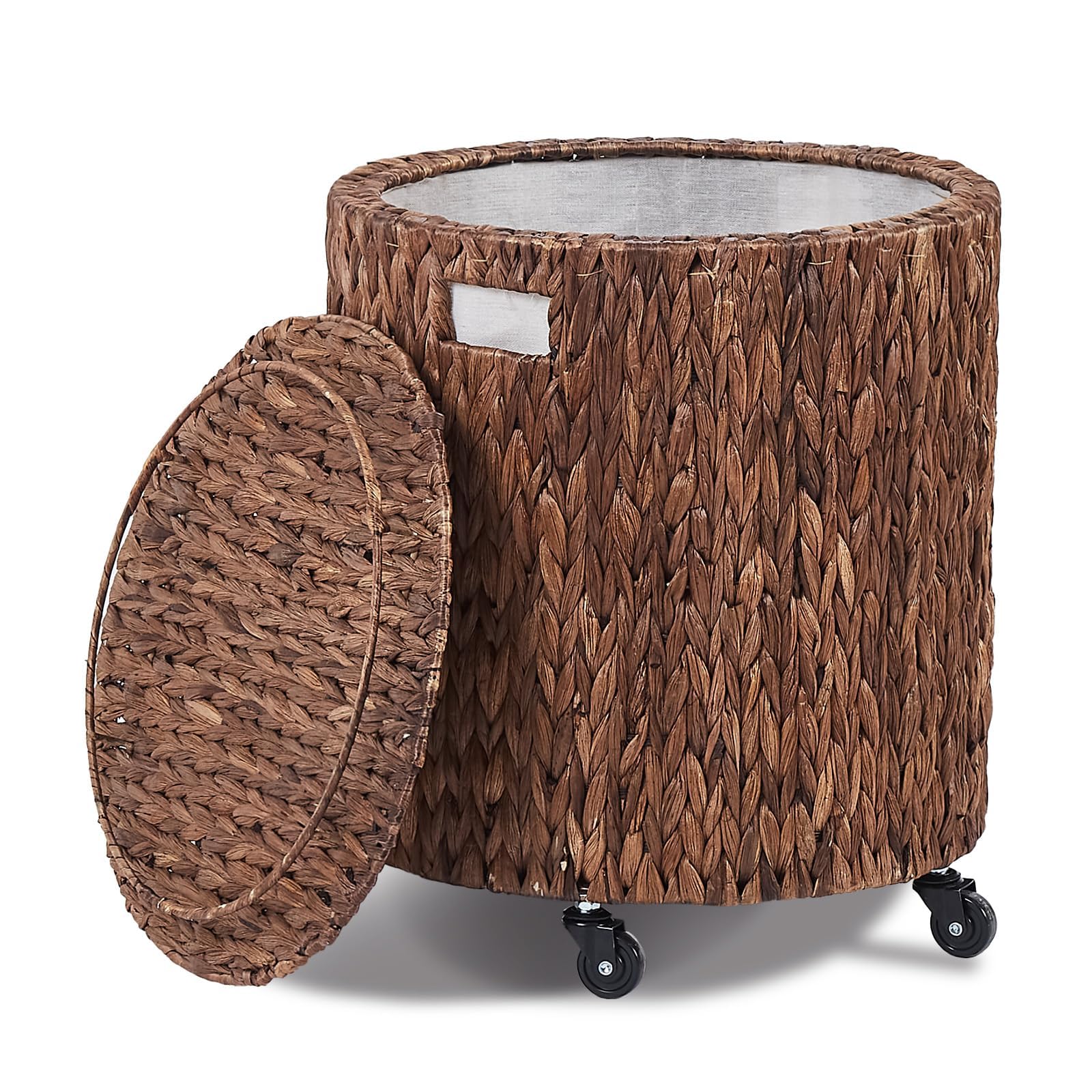 Wimarsbon Natural Seagrass Foot Stool, Hand Weaving Round Ottoman, for Living Room, Outdoor Seat (Natural & Blue)
