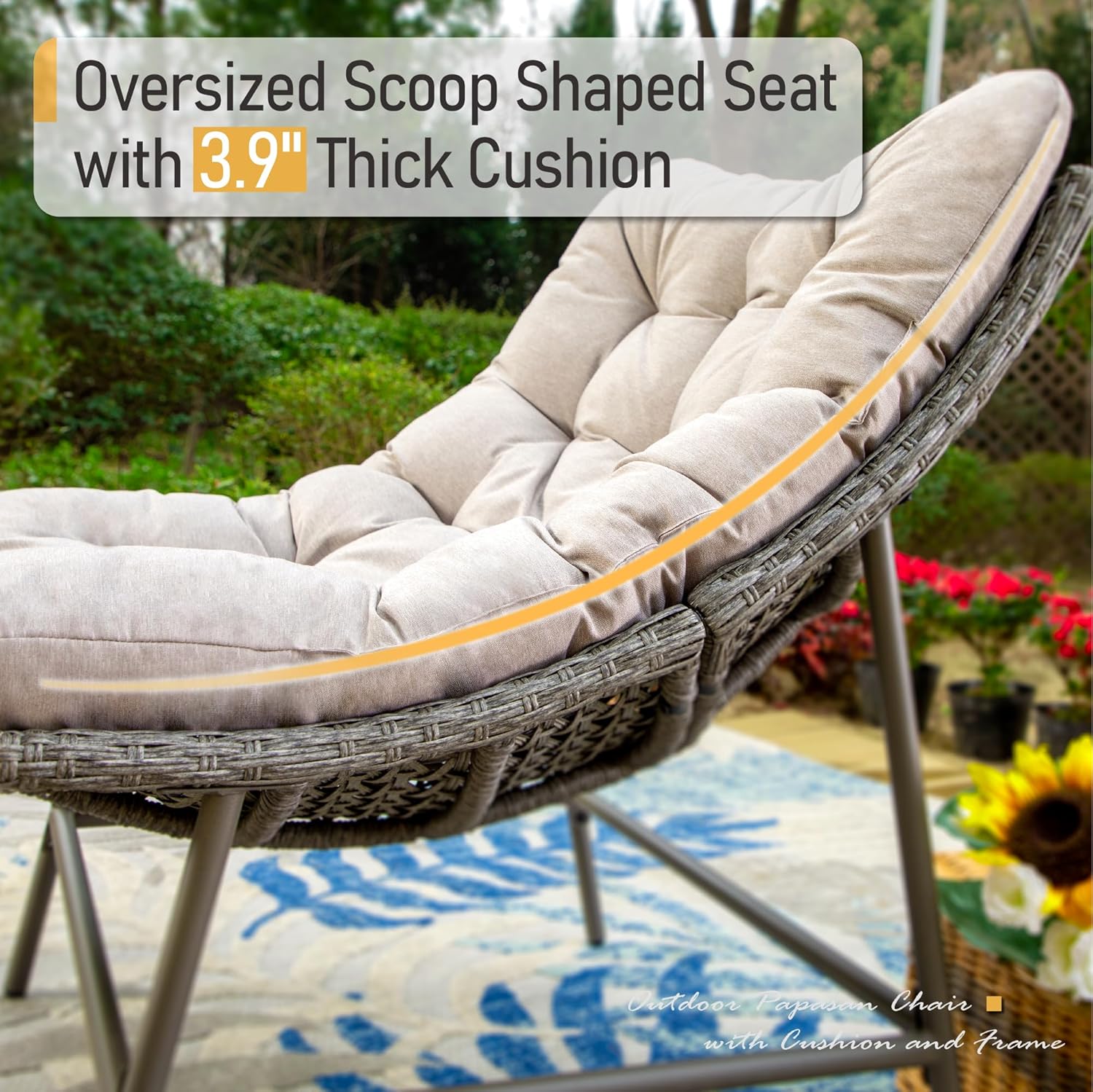 Sophia & William Outdoor Papasan Chairs with Cushion and Frame, Comfy Patio Chairs, Oversized Padded Lounge Chairs Set of 2, 350Ibs Capacity, Indoor & Outdoor Use