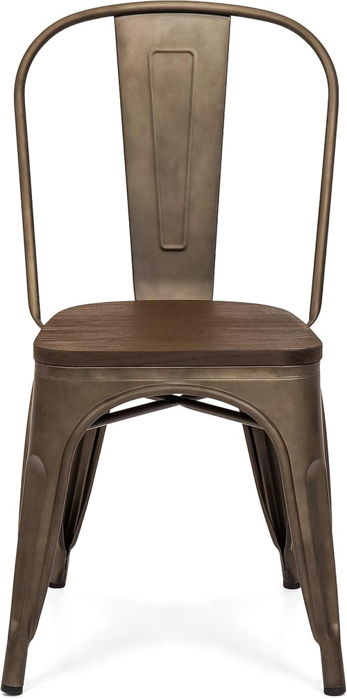 Best Choice Products Set of 4 Industrial Distressed Metal Bistro Dining Side Chairs w/Wooden Seat, Copper Bronze