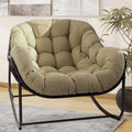Patio Rocking Chair, Oversized Papasan Rocking Chair with Cushion and Frame for Indoor& Outdoor, Deep Seat Egg-Shaped Rocker Chair for Garden, Deck, Living Room, Grey