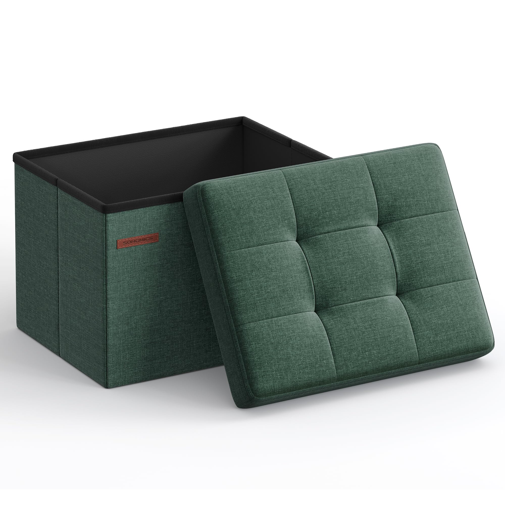 SONGMICS MAZIE Collection - Small Folding Storage Ottoman, Foot Rest Stool, 12.2 x 16.1 x 12.2 Inches, 286 lb Load Capacity, for Living Room, Bedroom, Home Office, Dorm, Ink Black ULSF102B01