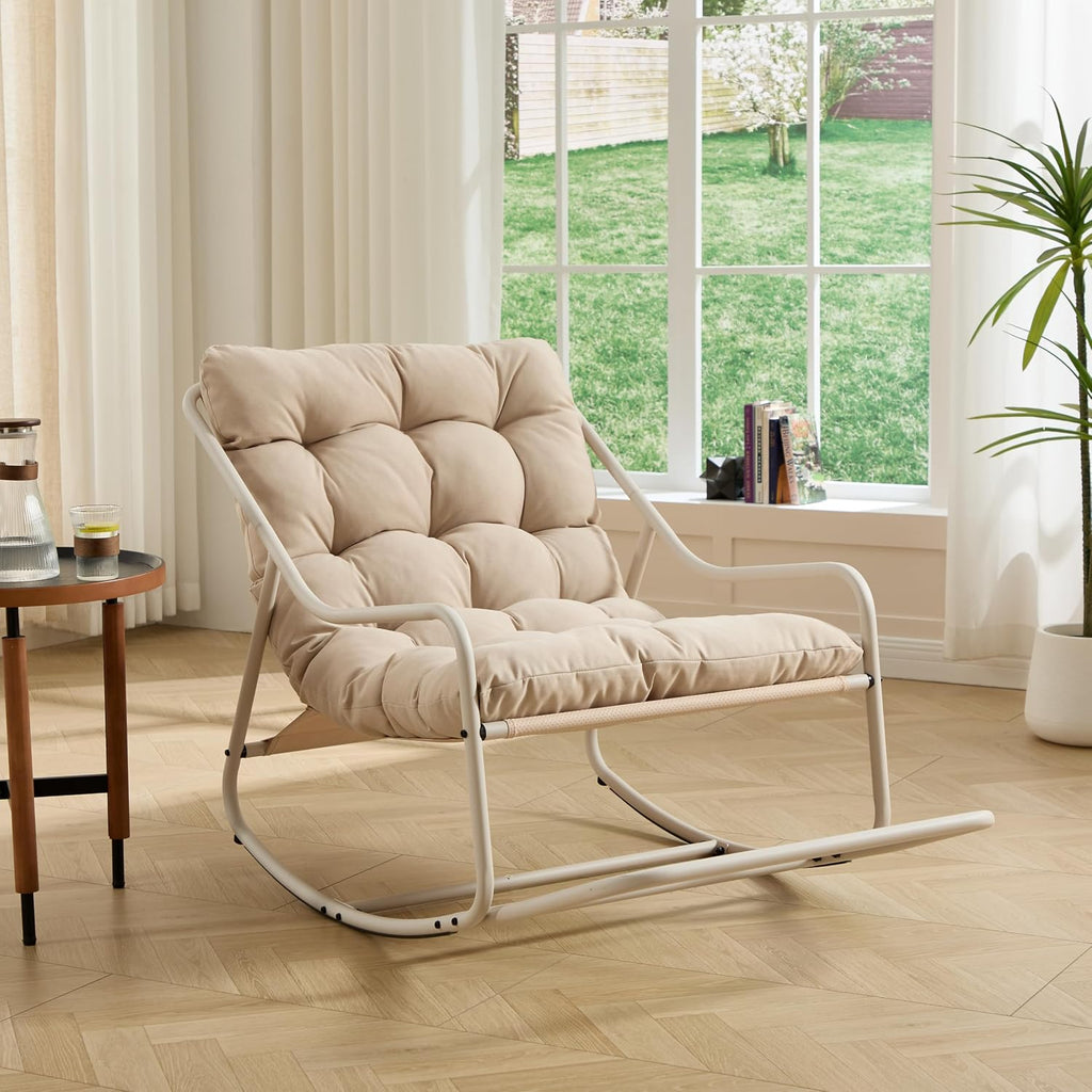 Minimalist Patio Rocking Single Couch, Metal Frame with Thick Cushion