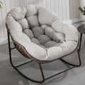 Oversized Papasan Rocking Chair - Outdoor Luxury Comfy Patio Chair, Indoor Egg Royal Rattan Rocking Chair with Strip Velvet Cushion for Front Porch Lounge Lawn Bedroom Living Room (Navy)