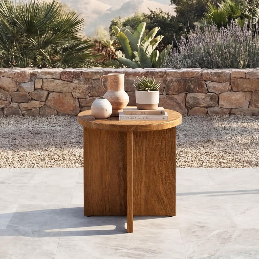 17.7 Inch Outdoor Side Table Acacia Top with Leveling Feet