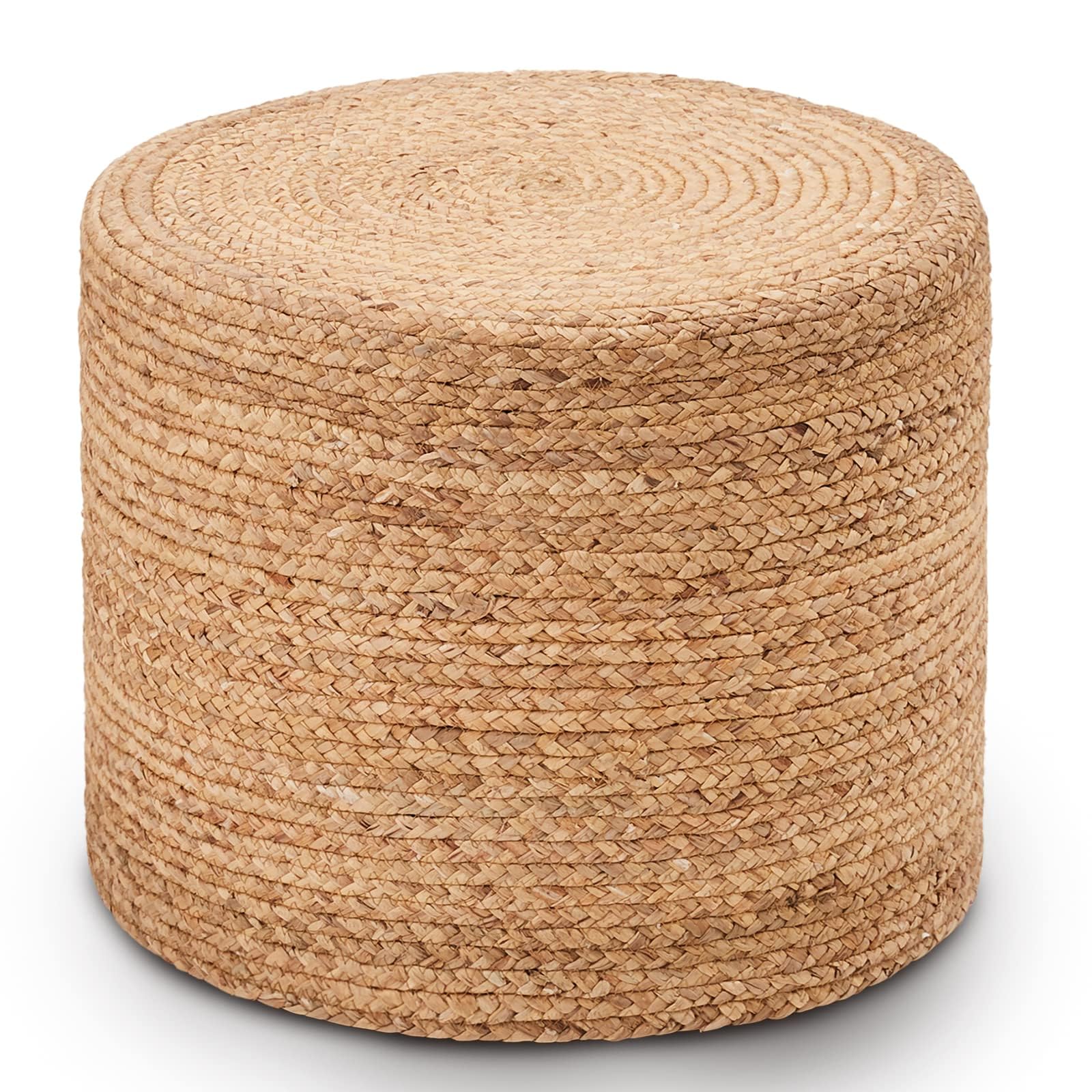Wimarsbon Natural Seagrass Foot Stool, Hand Weaving Round Ottoman, for Living Room, Outdoor Seat (Natural & Blue)