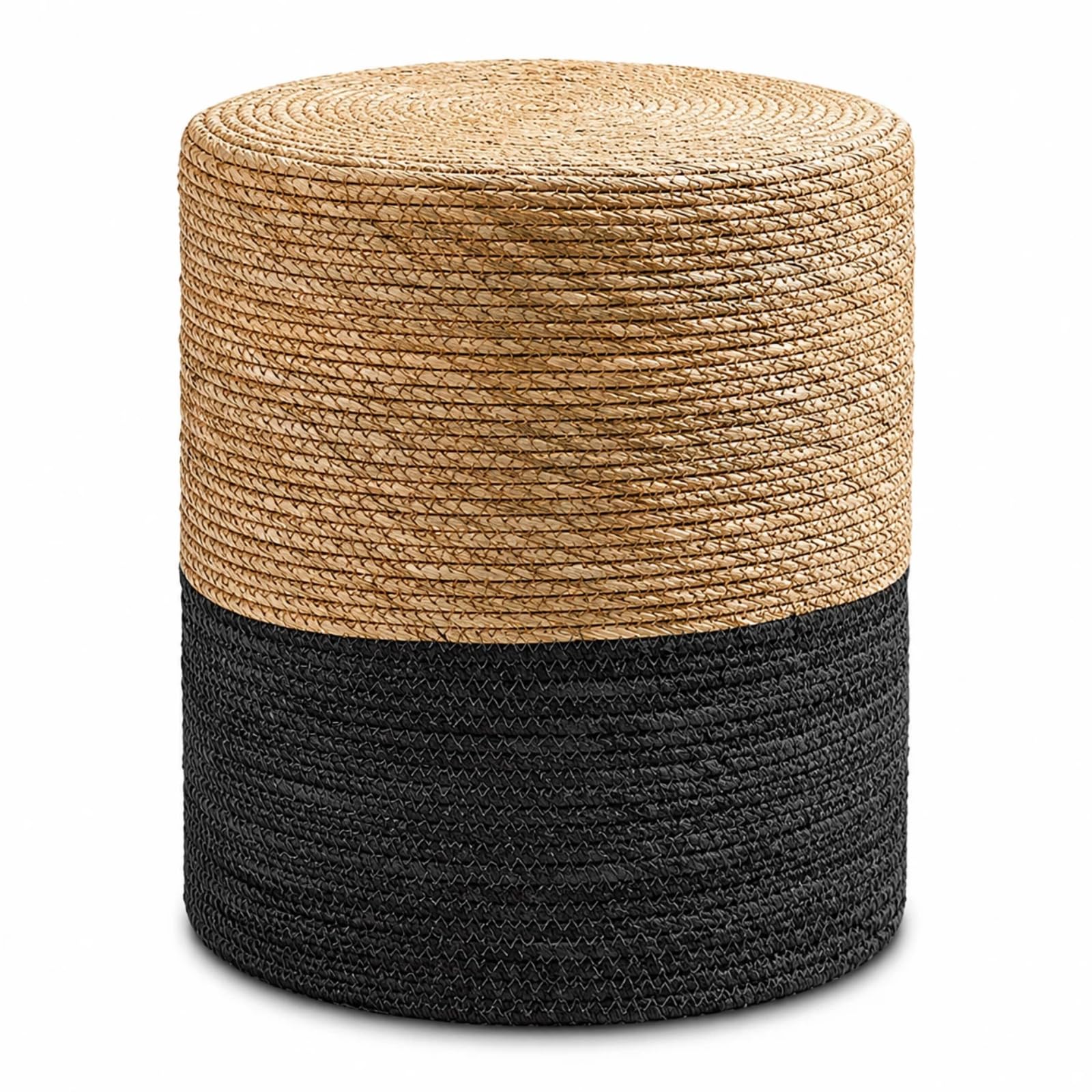 Wimarsbon Natural Seagrass Foot Stool, Hand Weaving Round Ottoman, for Living Room, Outdoor Seat (Natural & Blue)