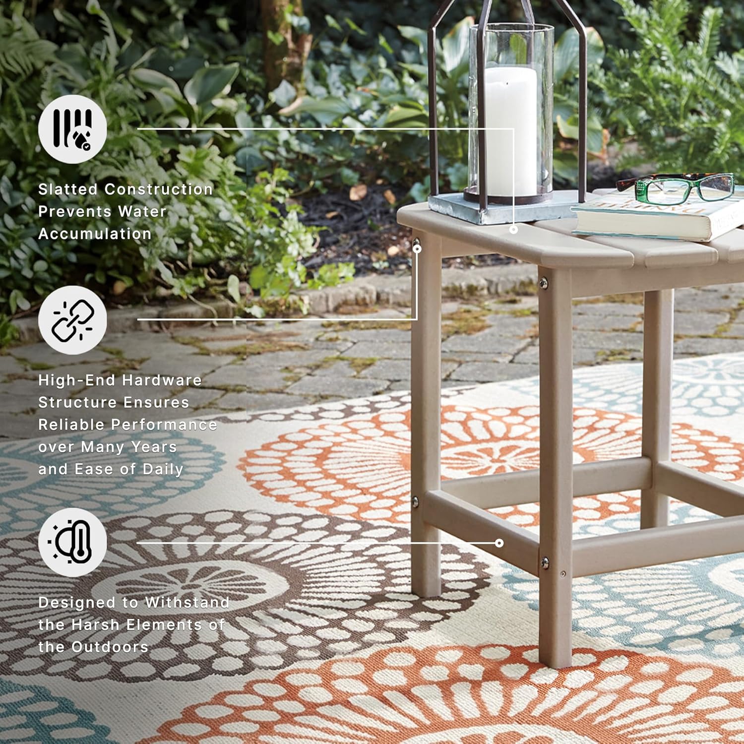 Signature Design by Ashley Sundown Treasure Outdoor Patio HDPE Weather Resistant End Table, Brown