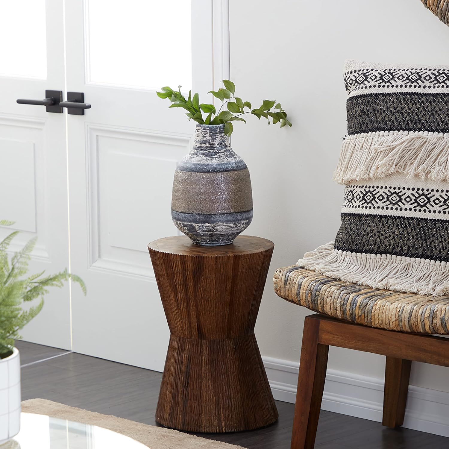Deco 79 Teak Wood Side End Accent Table Intricately Carved End Table, Side Table 13" x 13" x 18", Brown