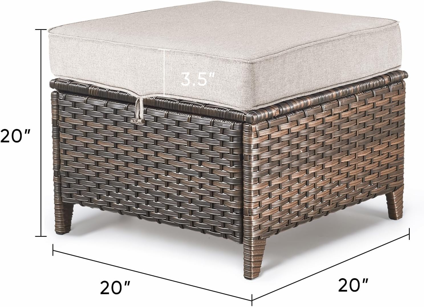 Patio Ottoman Outdoor Wicker Side Table - 2PCS Multipurpose Heavy Duty All-Weather Brown Rattan Extra Seating Bench Footrest Footstool for Garden Back Porch Poolside Apartment - Beige