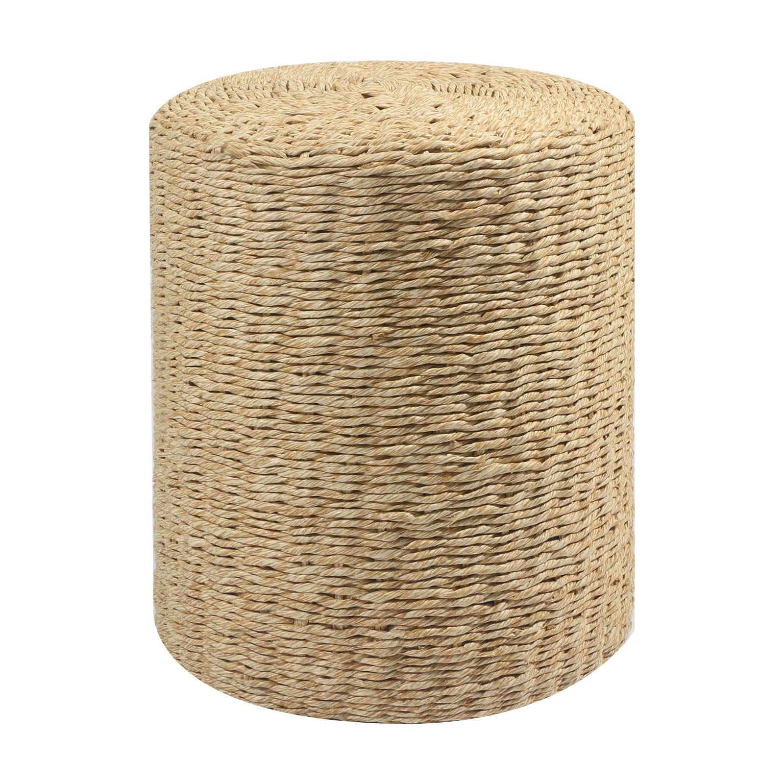 Wimarsbon Natural Seagrass Foot Stool, Hand Weaving Round Ottoman, for Living Room, Outdoor Seat (Natural & Blue)