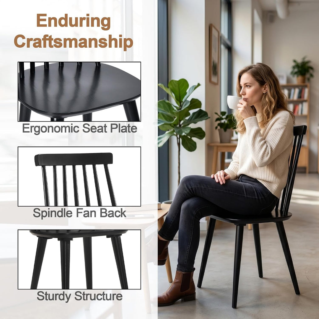 DUHOME Dining Chairs Set of 4 Wood Dining Room Chair Black Spindle Side Kitchen Room Country Farmhouse Chairs Black