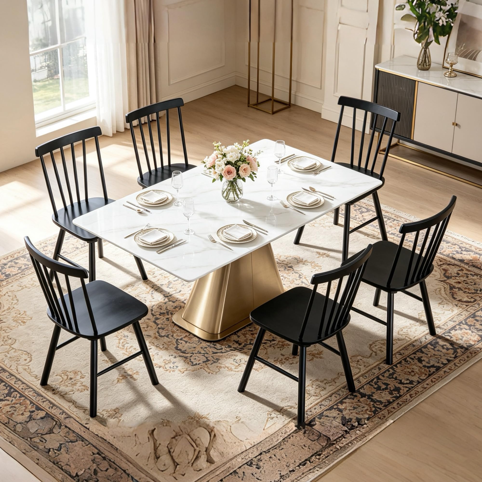 DUHOME Windsor Dining Chairs Set of 4,Farmhouse Style Spindle Back Wooden Kitchen Chairs for Home Kitchen, Dining Room,Living Room,Bistro