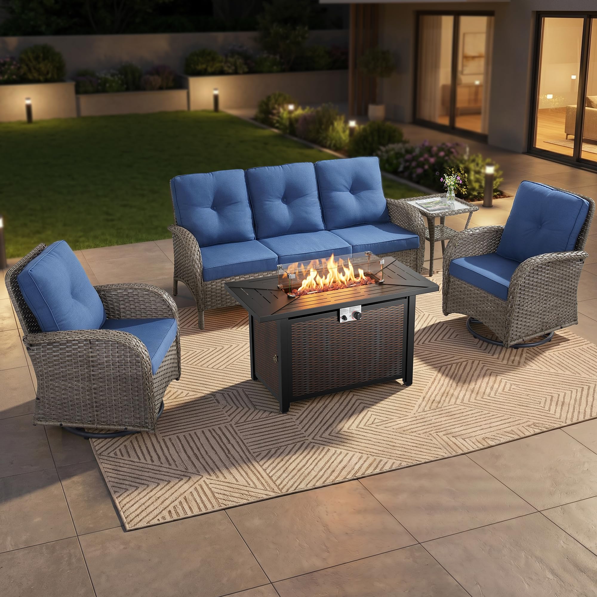 2 in 1 Porch Glider Swivel Chair - Wicker Patio Furniture Outdoor Swivel Rocker Chair with Thick Cushion, 300 Lb Weight Capacity Patio Swivel Glider Seating - Brown Wicker, Grey Cushion