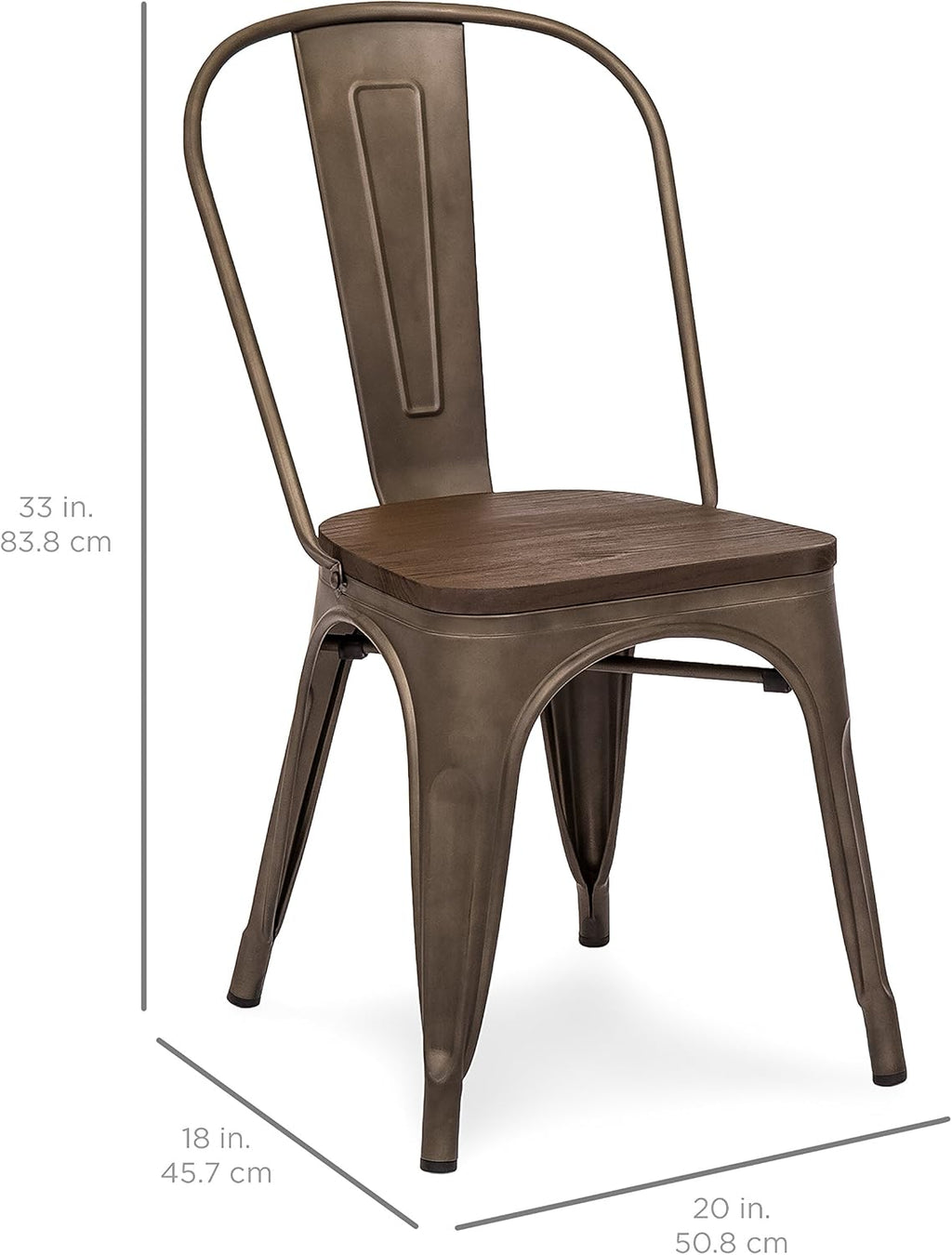 Best Choice Products Set of 4 Industrial Distressed Metal Bistro Dining Side Chairs w/Wooden Seat, Copper Bronze