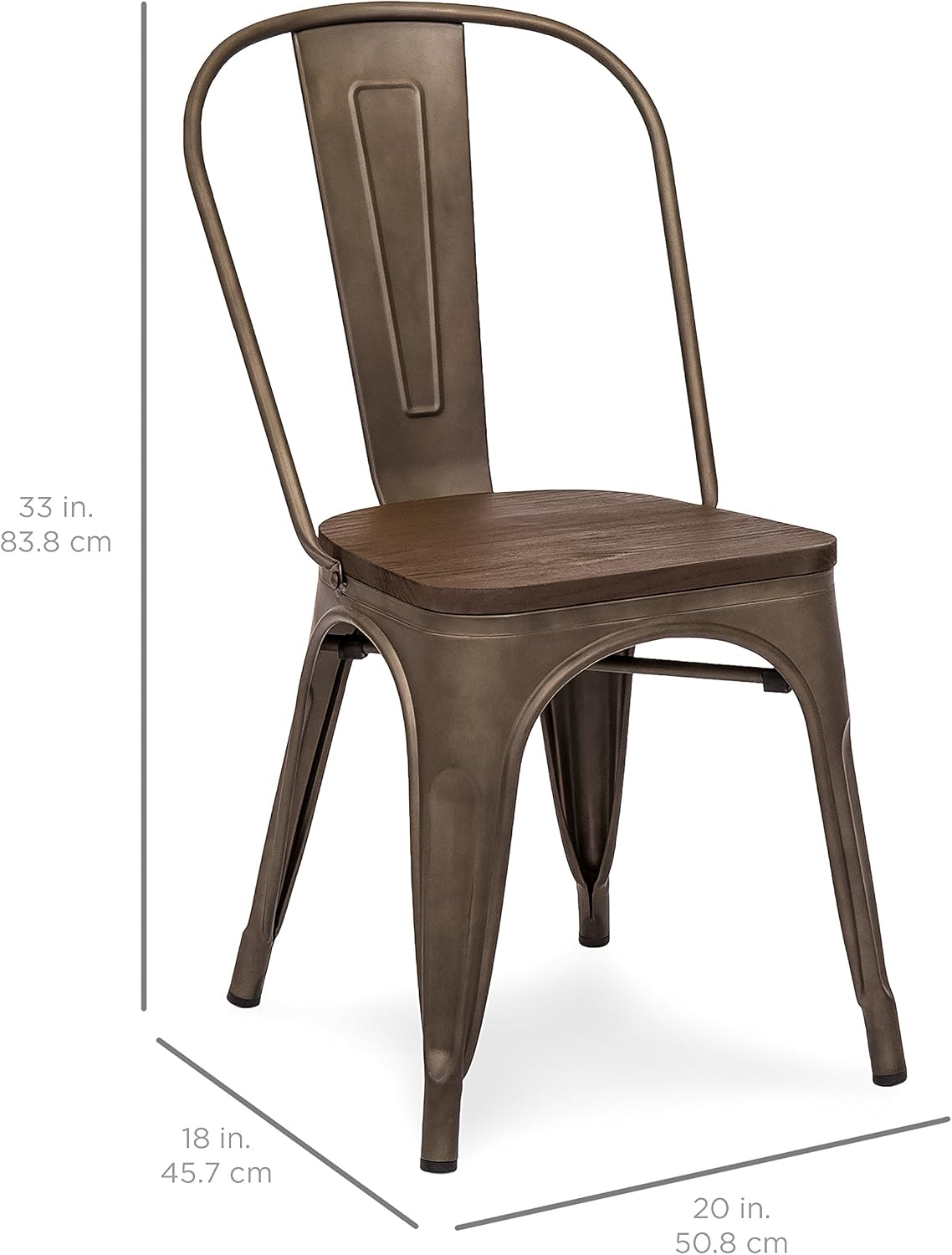 Best Choice Products Set of 4 Industrial Distressed Metal Bistro Dining Side Chairs w/Wooden Seat, Copper Bronze