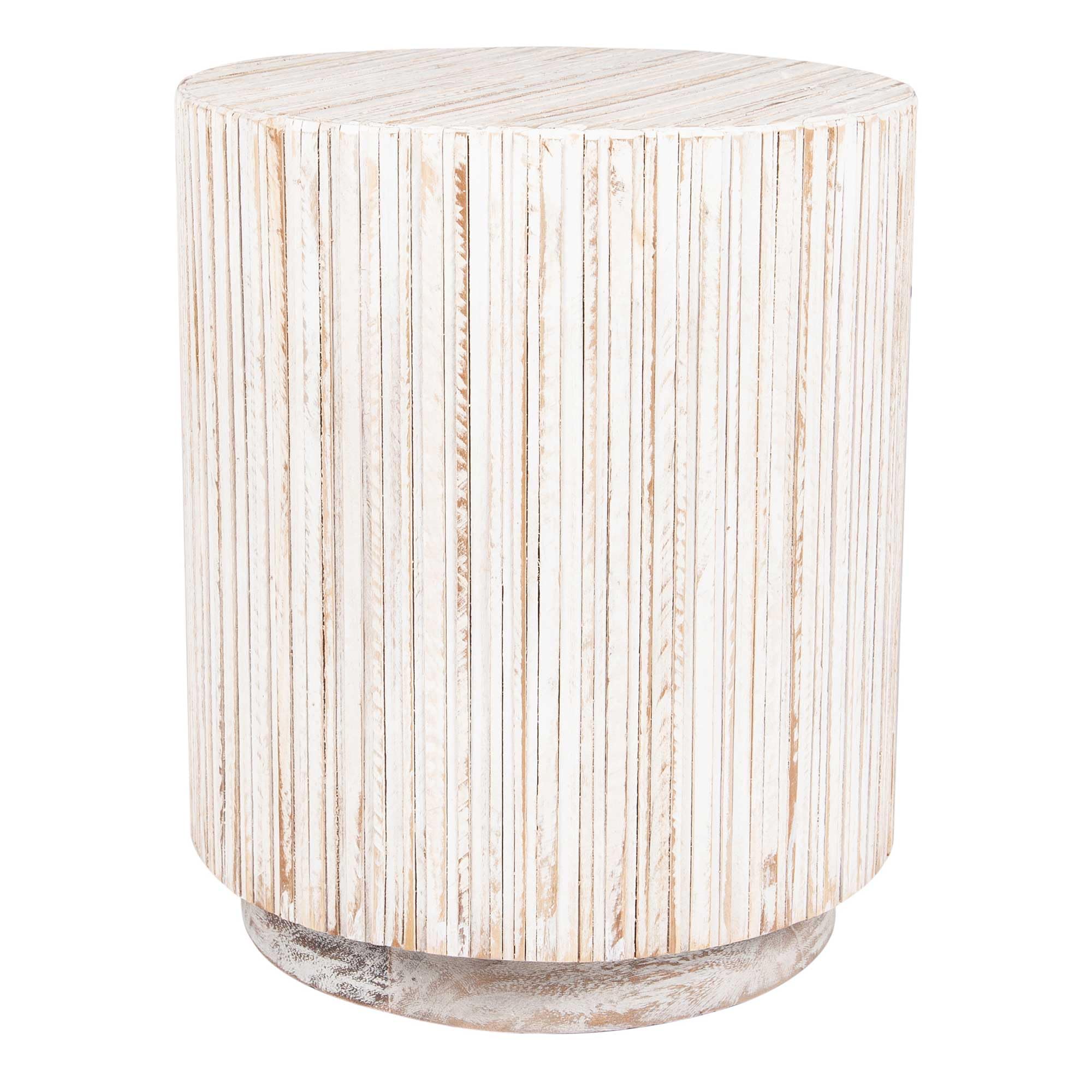 East at Main Monroe Natural Brown Teak End Table – Round Accent Table for Living Room, Bedroom, or Entryway – Solid Wood Handmade Nightstand for Coastal, Boho, and Modern Farmhouse Décor